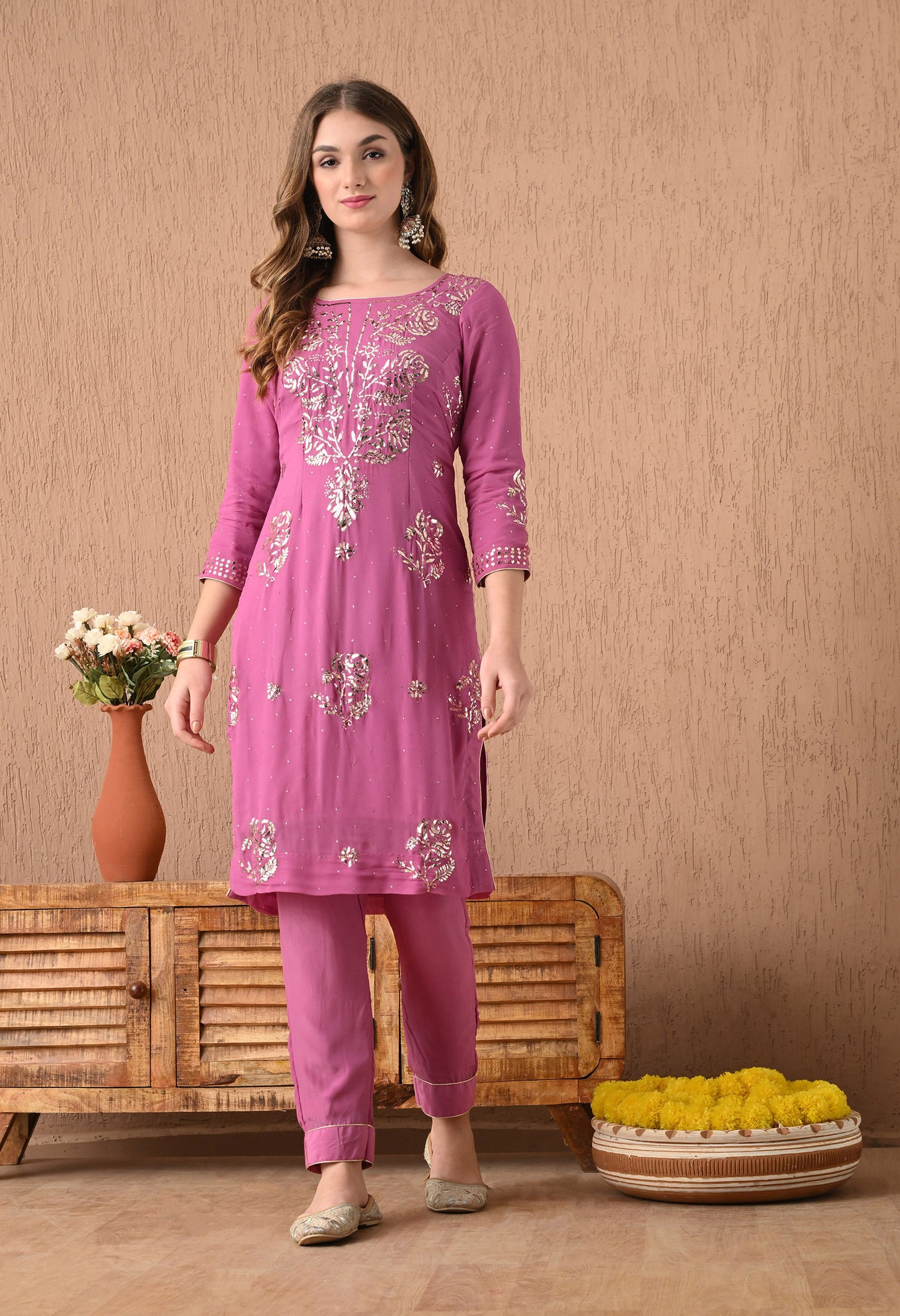 Stunning Light Purple Kurta Set with Mukaish work