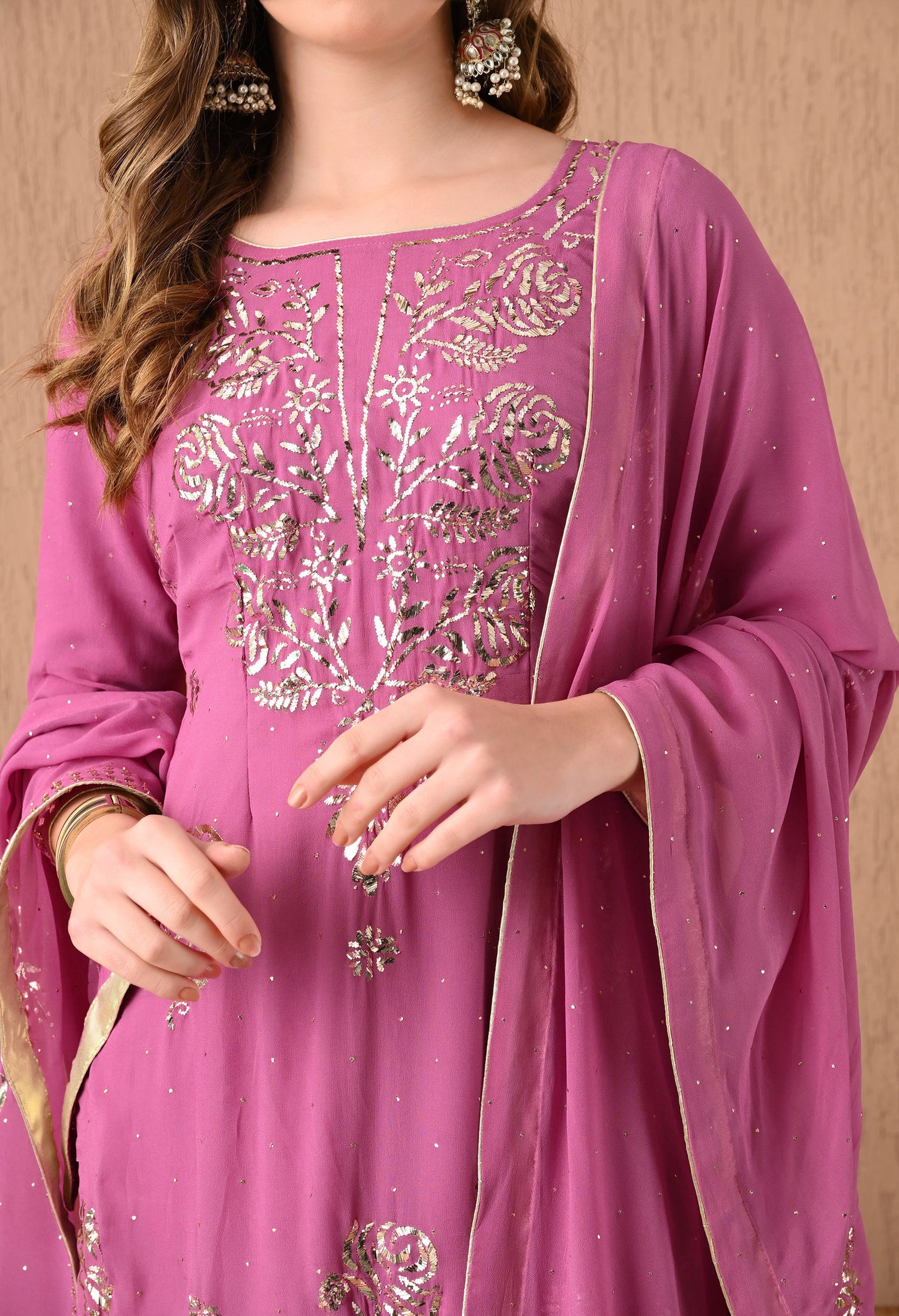 Stunning Light Purple Kurta Set with Mukaish work