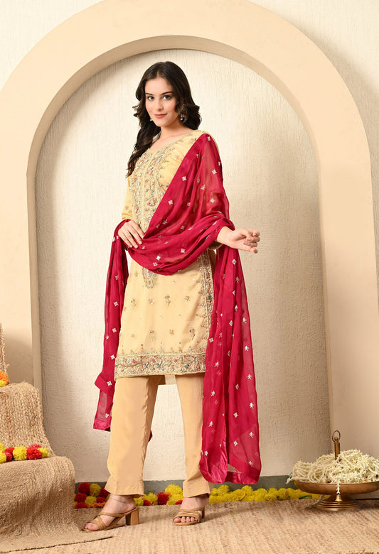 Golden Kurta Set with Zardozi, Dabka, Sequin and Pearl Work