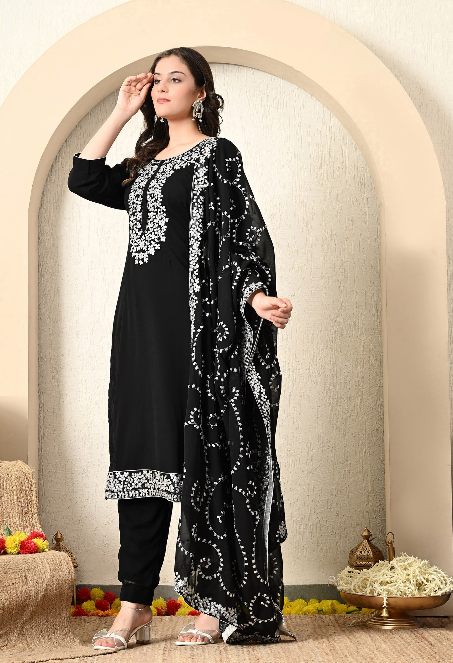Black Kurta Set with Vibrant Gota Patti Work