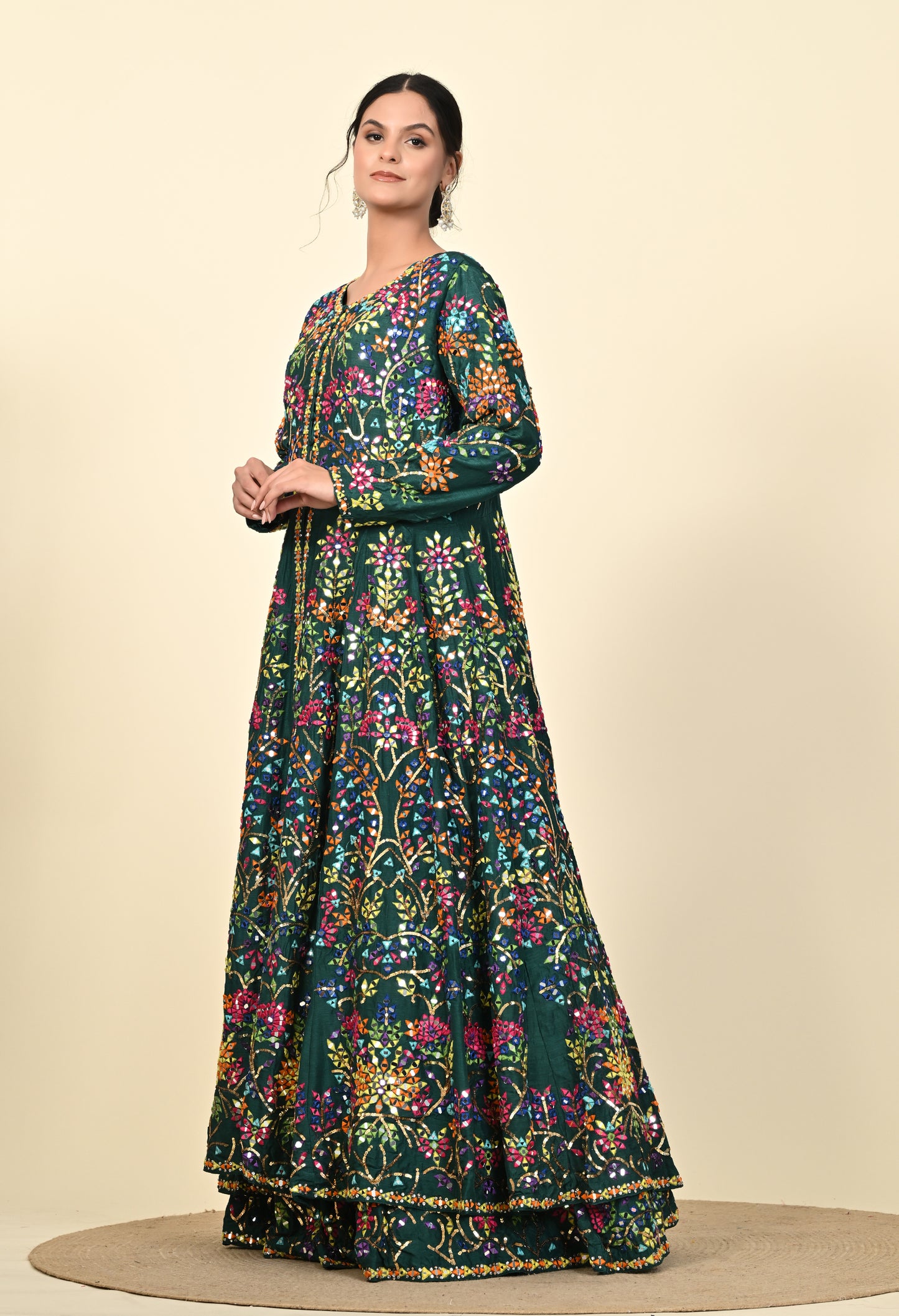 Elegant Green Lehnga with Jacket adorned with Mirror and Thread Work