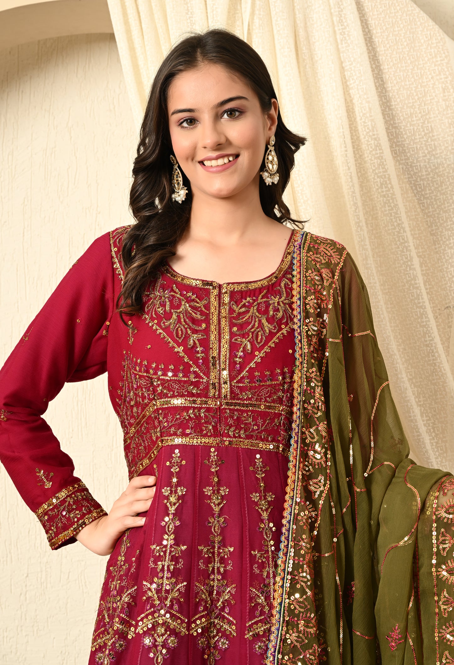 Hot Pink Anarkali with Zardozi and Sequin Work