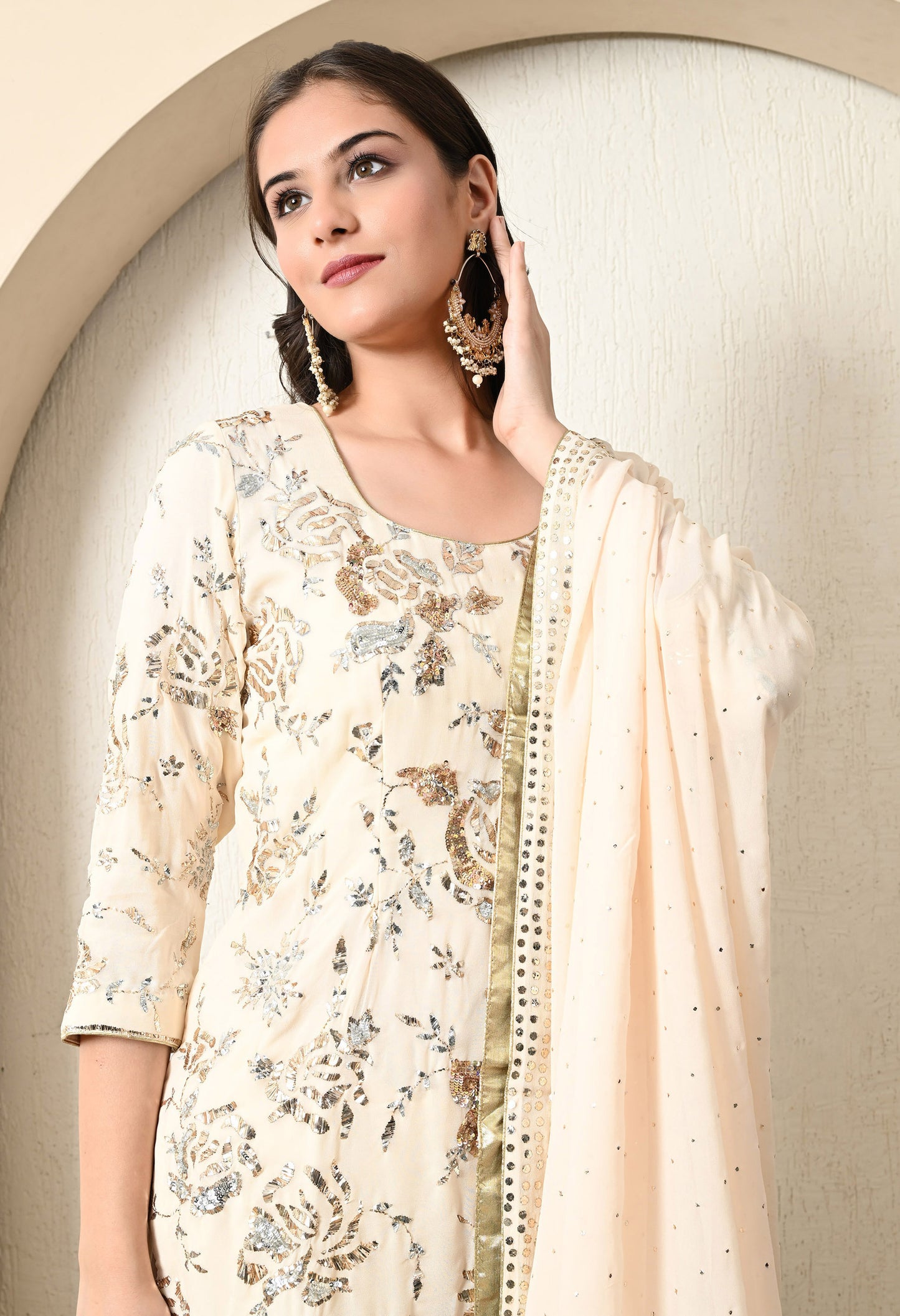 Subtle Cream Gharara Set with beautiful Mukaish Work