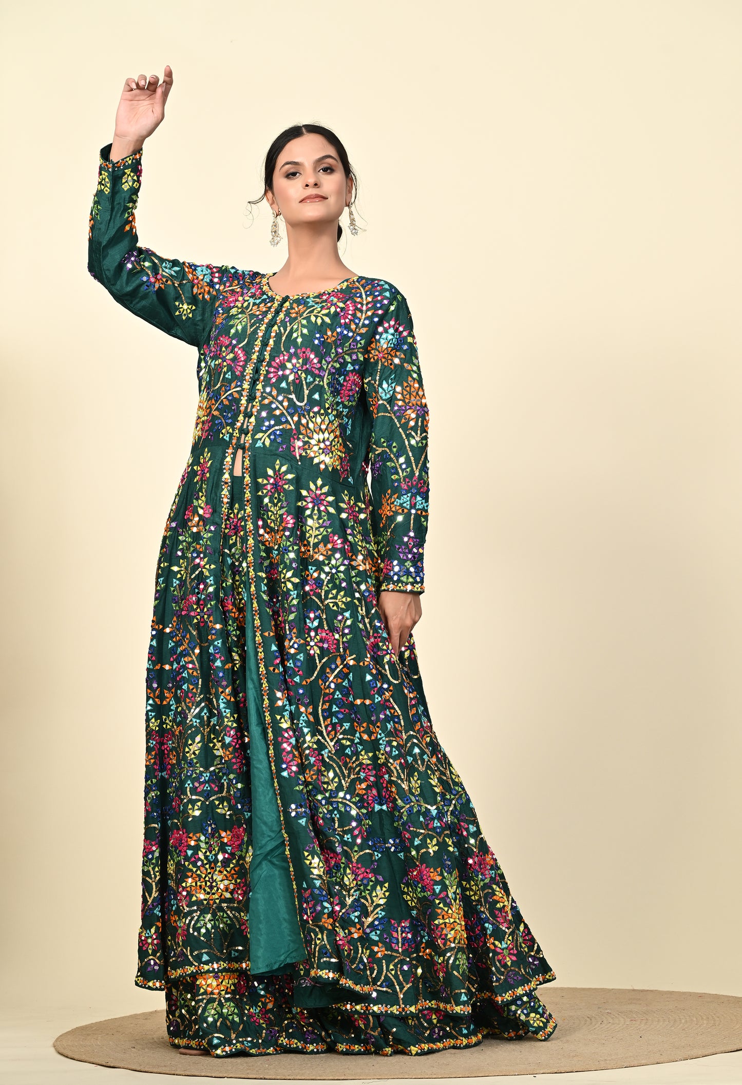 Elegant Green Lehnga with Jacket adorned with Mirror and Thread Work