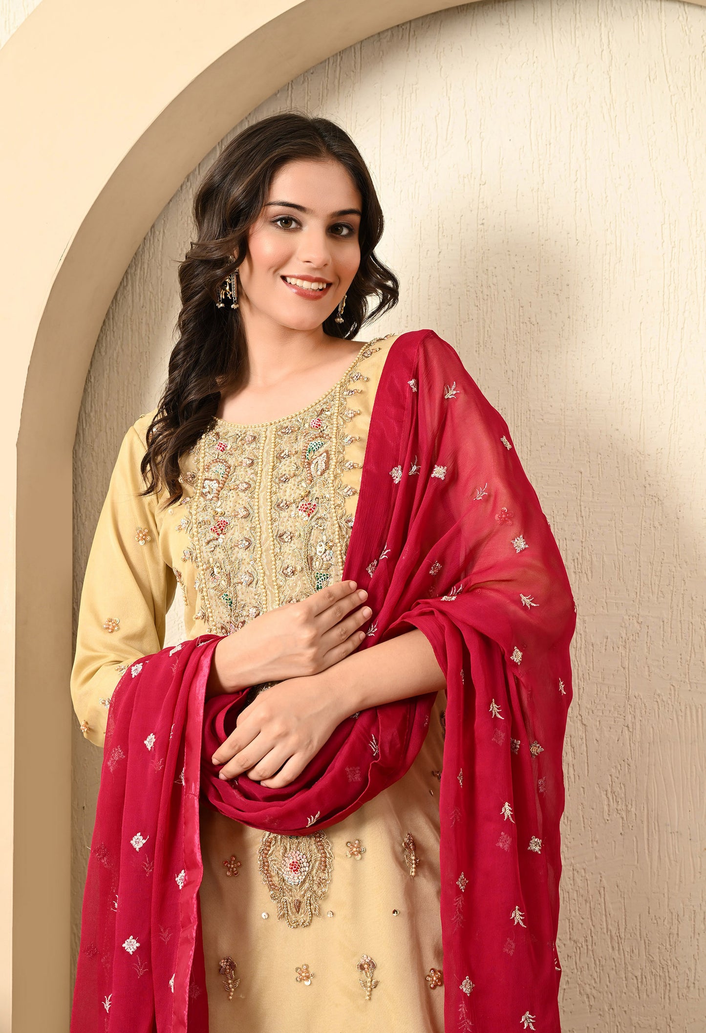 Golden Kurta Set with Zardozi, Dabka, Sequin and Pearl Work