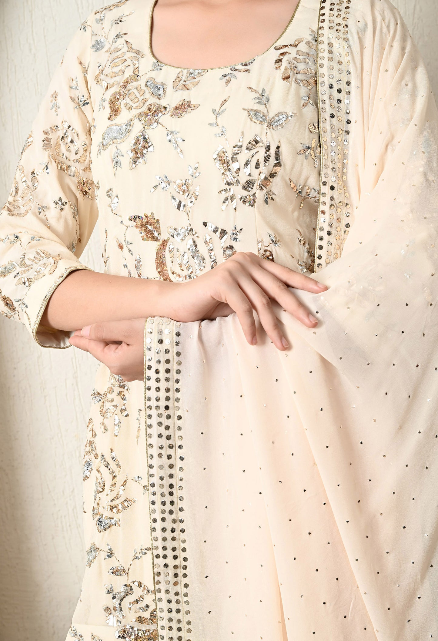 Subtle Cream Gharara Set with beautiful Mukaish Work