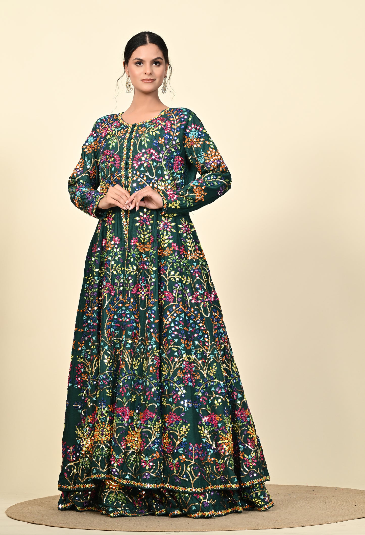 Elegant Green Lehnga with Jacket adorned with Mirror and Thread Work