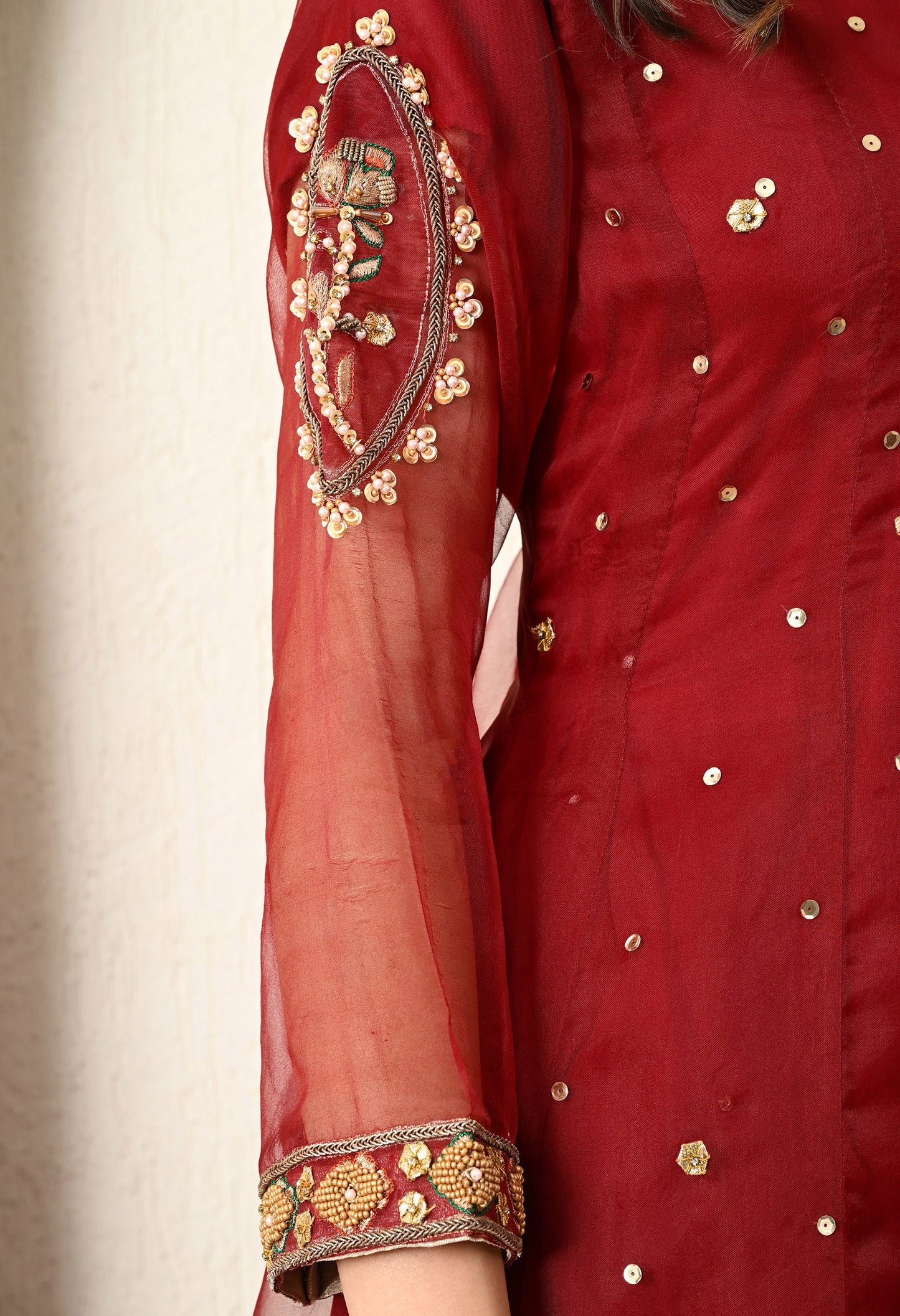 Dark Maroon Anarkali Set with Zardozi, Dabka and Sequin
