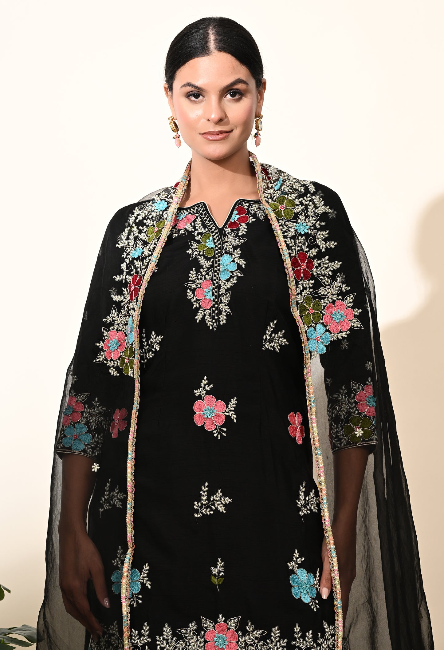 Striking Black Silk Gharara Set with Zardozi Embroidery