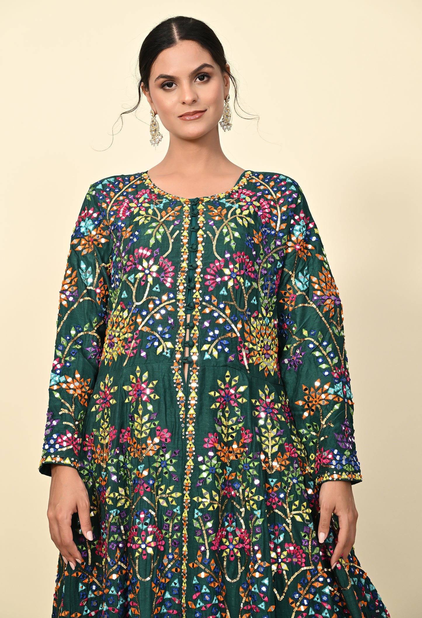 Elegant Green Lehnga with Jacket adorned with Mirror and Thread Work