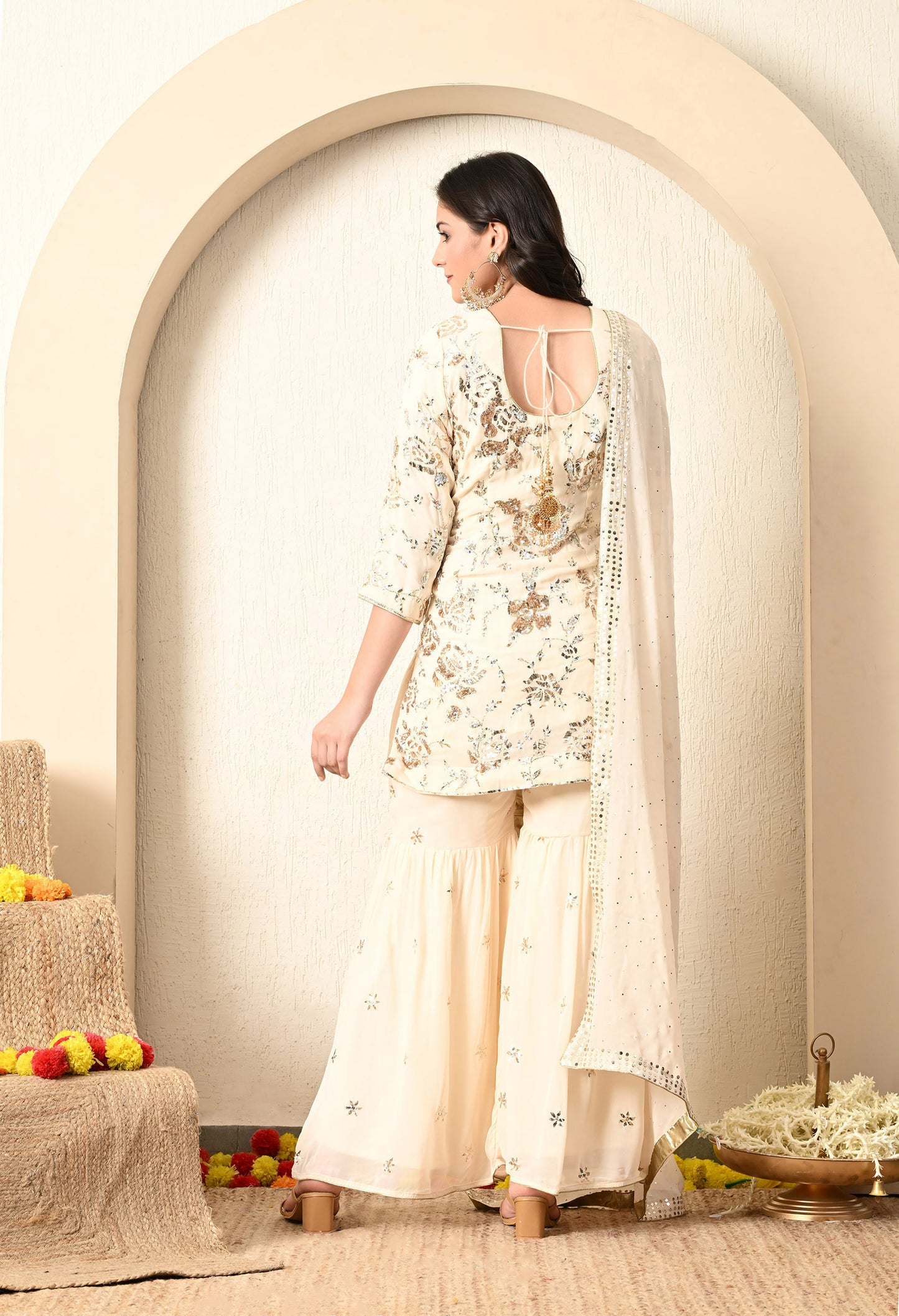 Subtle Cream Gharara Set with beautiful Mukaish Work