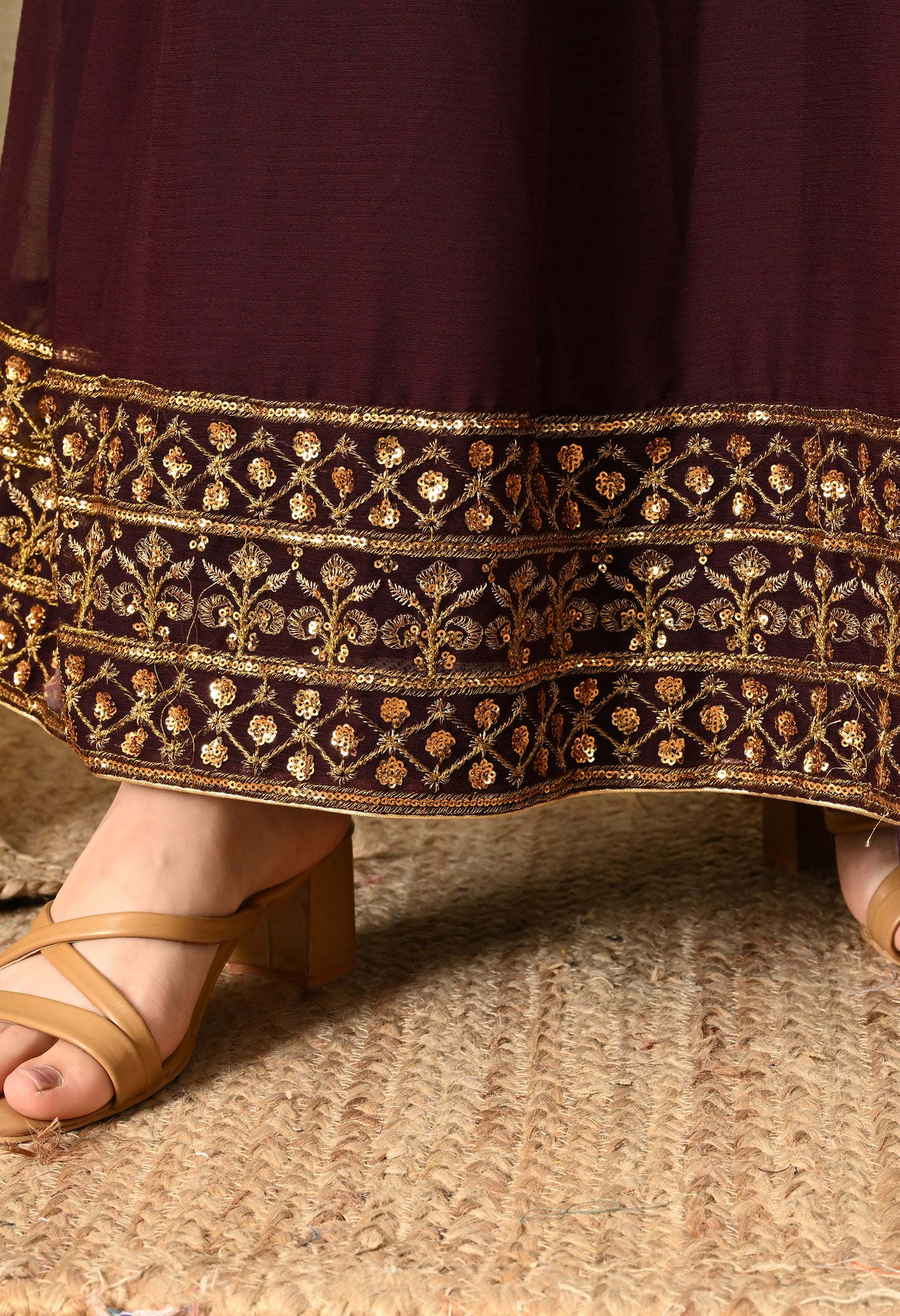 Dark Wine Anarkali  with Zardozi and Sequin Work