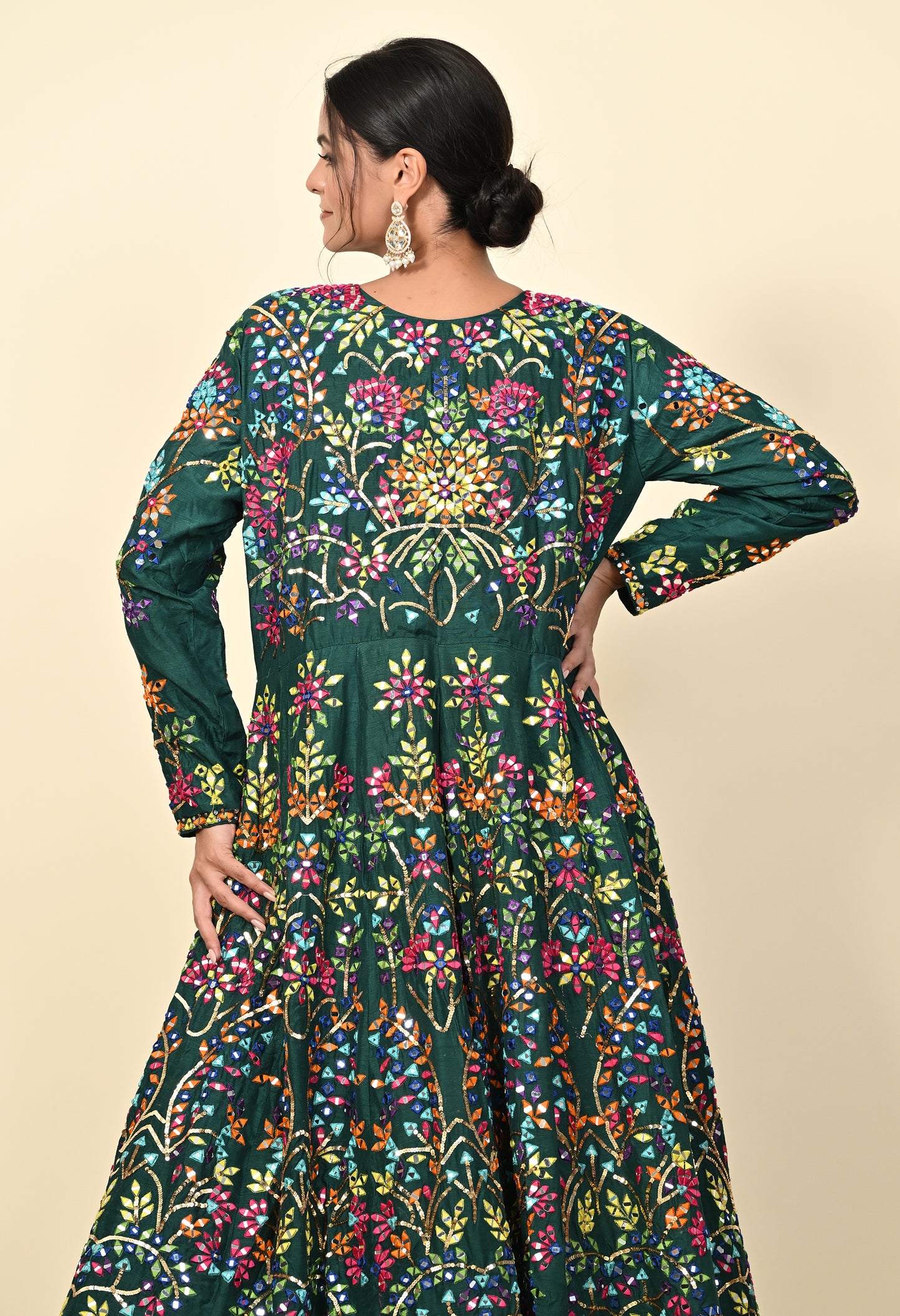 Elegant Green Lehnga with Jacket adorned with Mirror and Thread Work