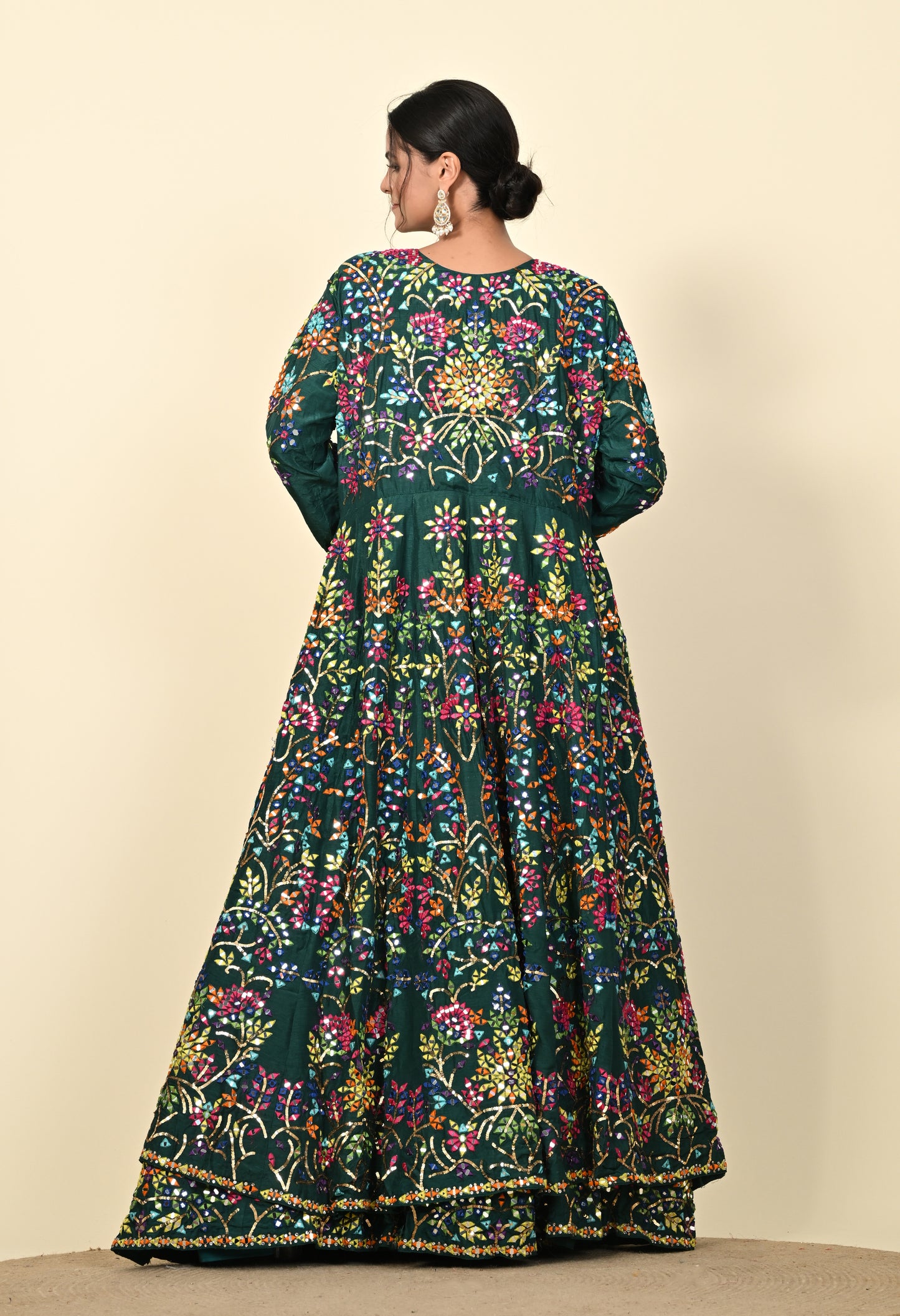 Elegant Green Lehnga with Jacket adorned with Mirror and Thread Work