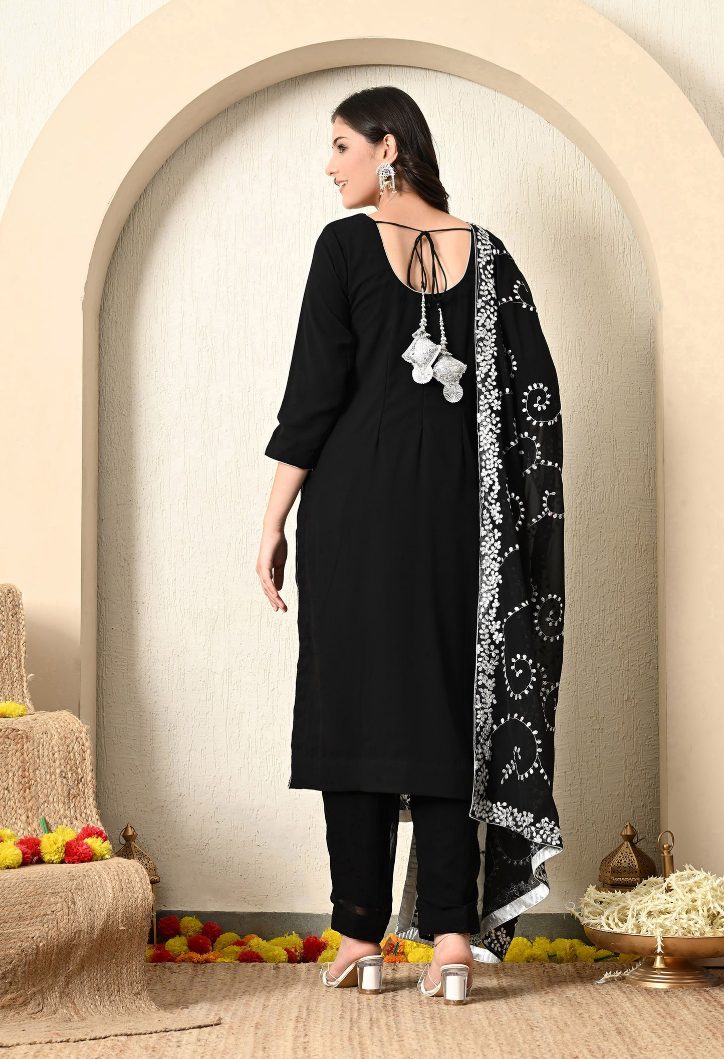 Black Kurta Set with Vibrant Gota Patti Work