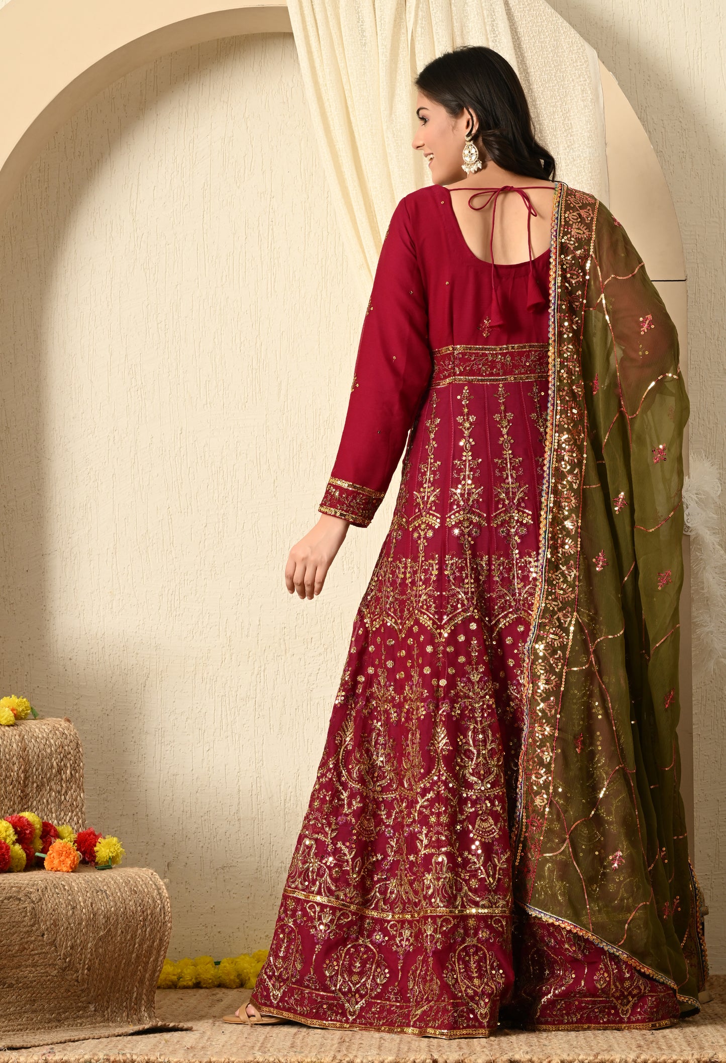 Hot Pink Anarkali with Zardozi and Sequin Work