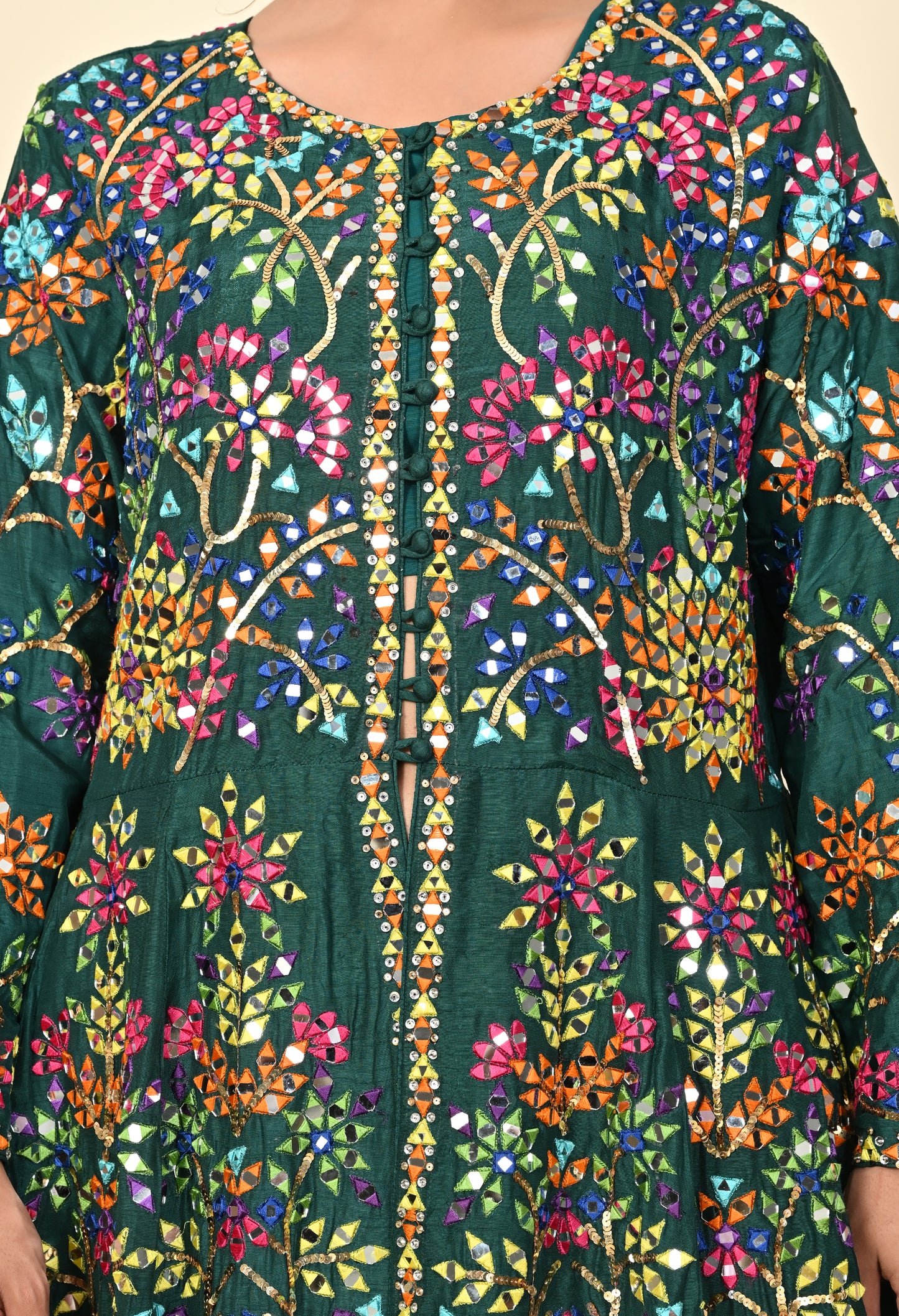 Elegant Green Lehnga with Jacket adorned with Mirror and Thread Work