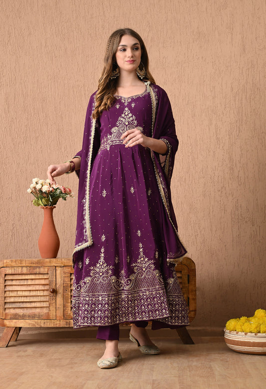 Mesmerising Wine Anarkali Set with Zardozi and Sequin Work