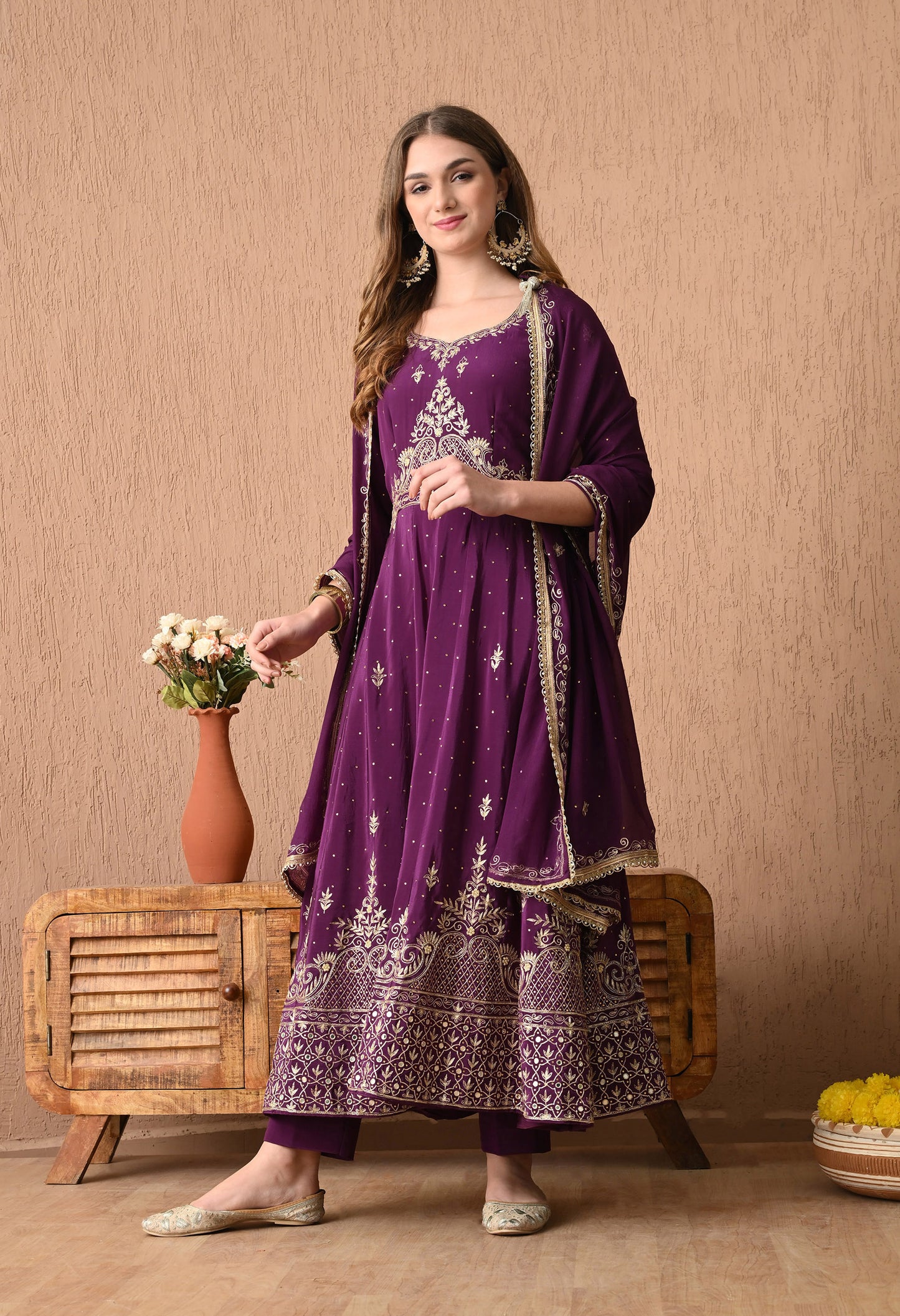 Mesmerising Wine Anarkali Set with Zardozi and Sequin Work