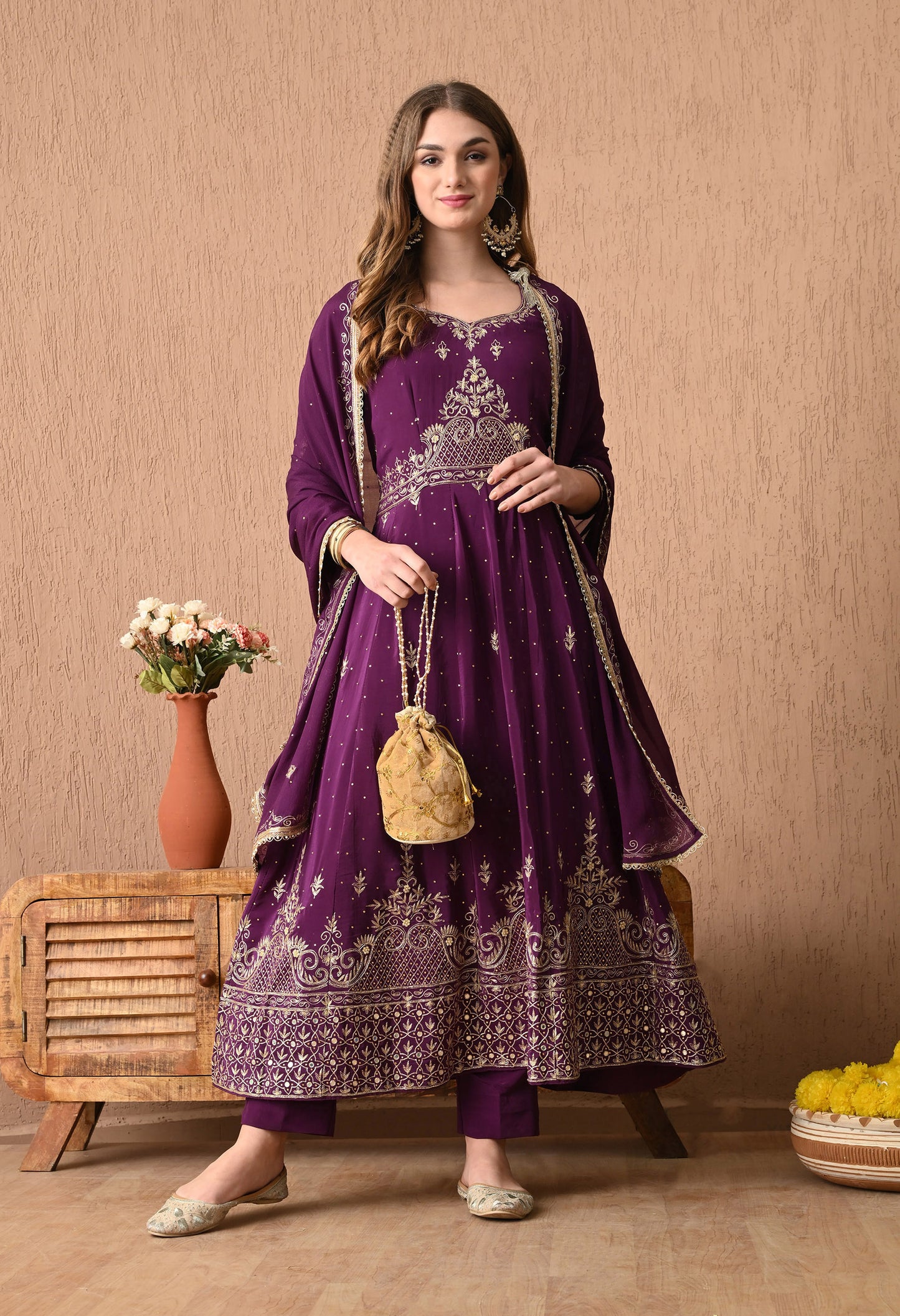 Mesmerising Wine Anarkali Set with Zardozi and Sequin Work