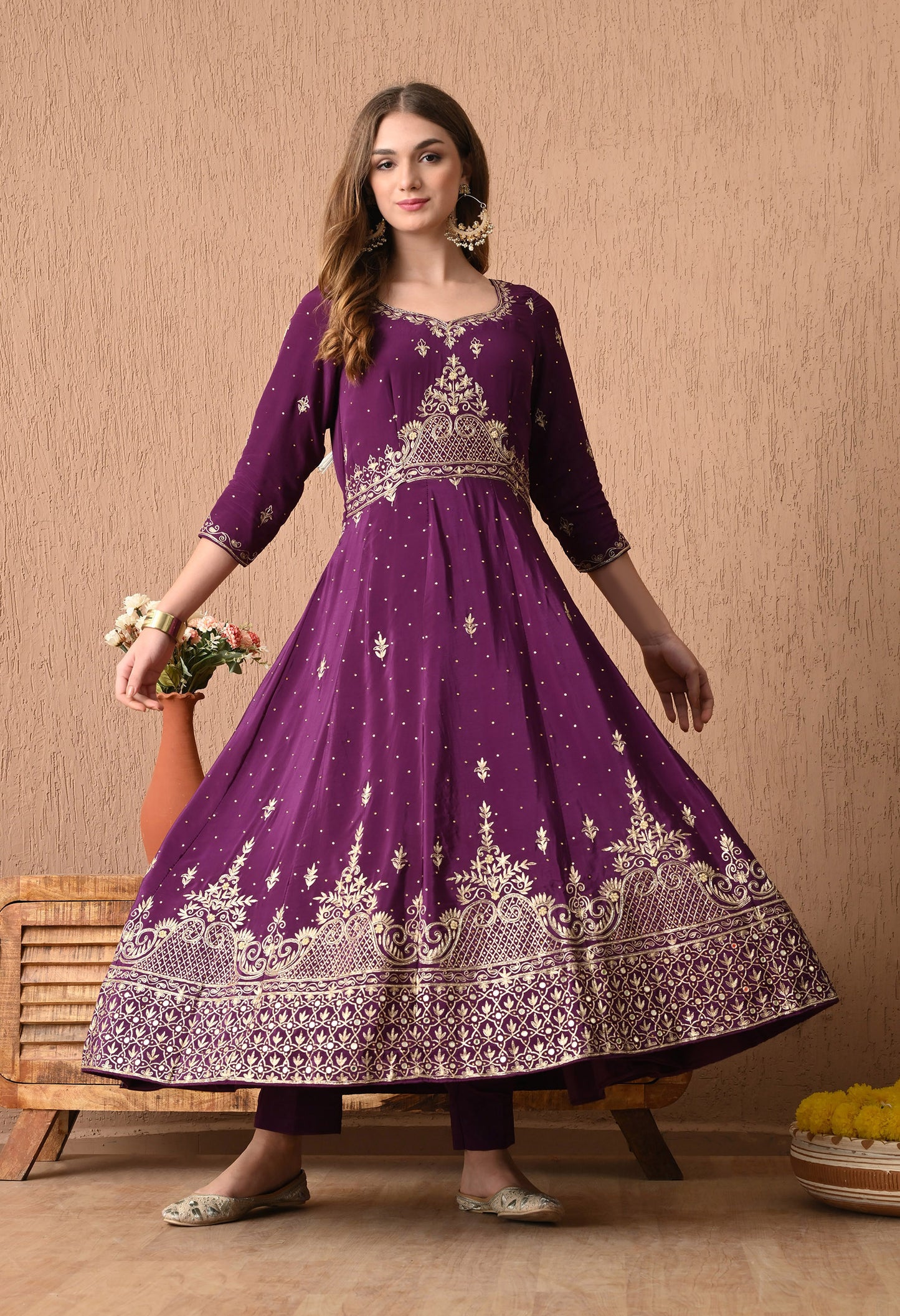 Mesmerising Wine Anarkali Set with Zardozi and Sequin Work