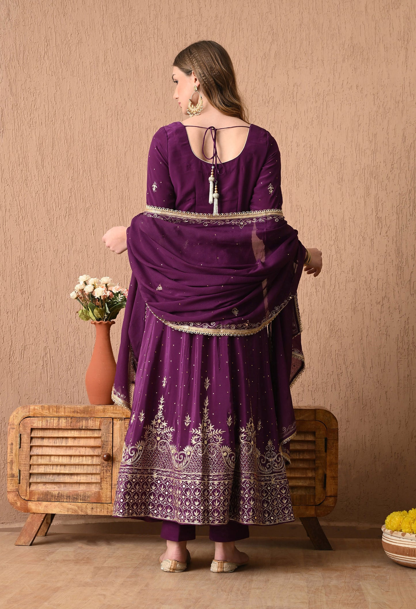 Mesmerising Wine Anarkali Set with Zardozi and Sequin Work