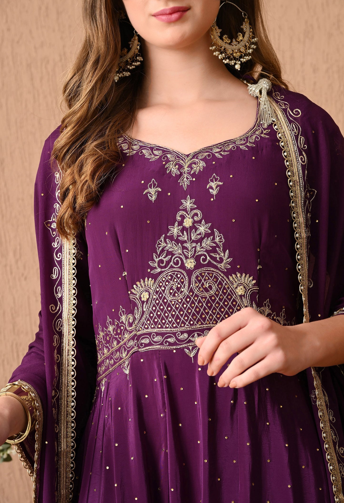 Mesmerising Wine Anarkali Set with Zardozi and Sequin Work