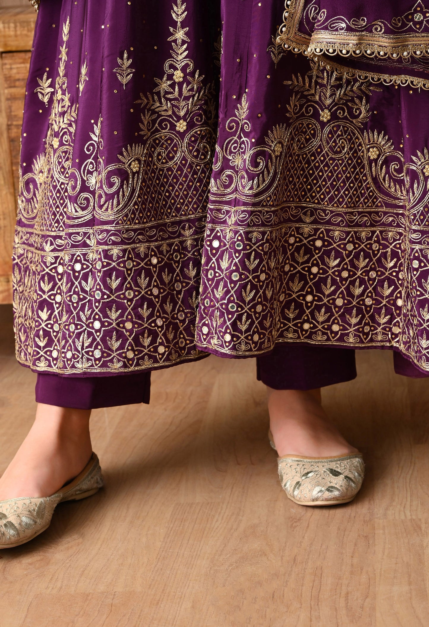 Mesmerising Wine Anarkali Set with Zardozi and Sequin Work