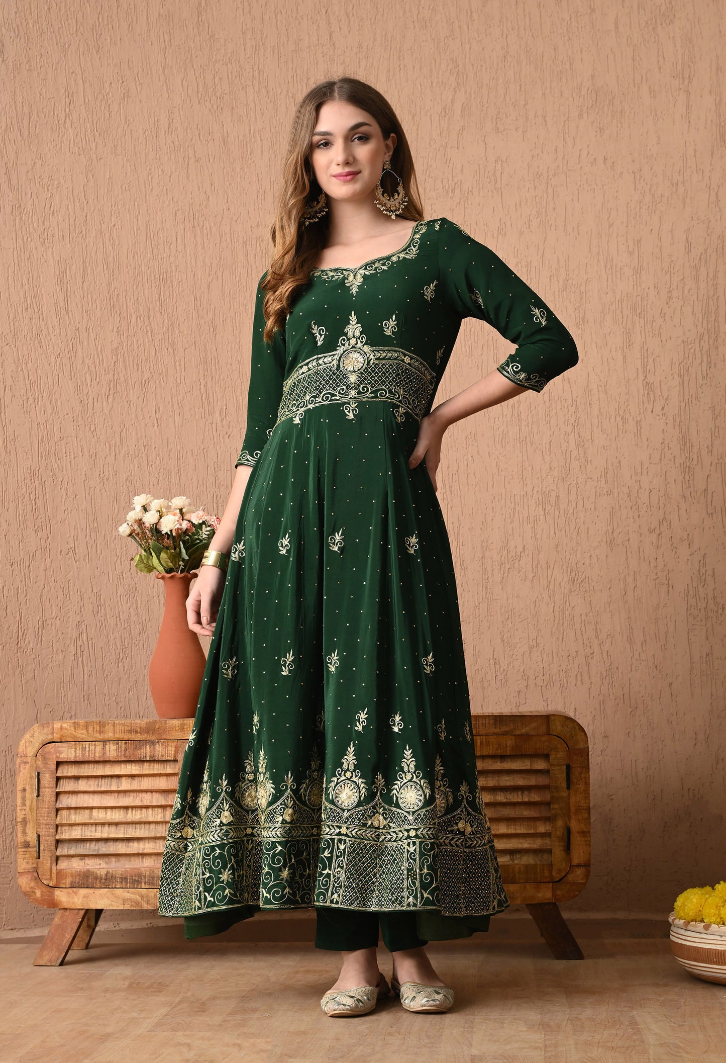 Stunning Bottle Green Anarkali Set with Zardozi and Sequin Work