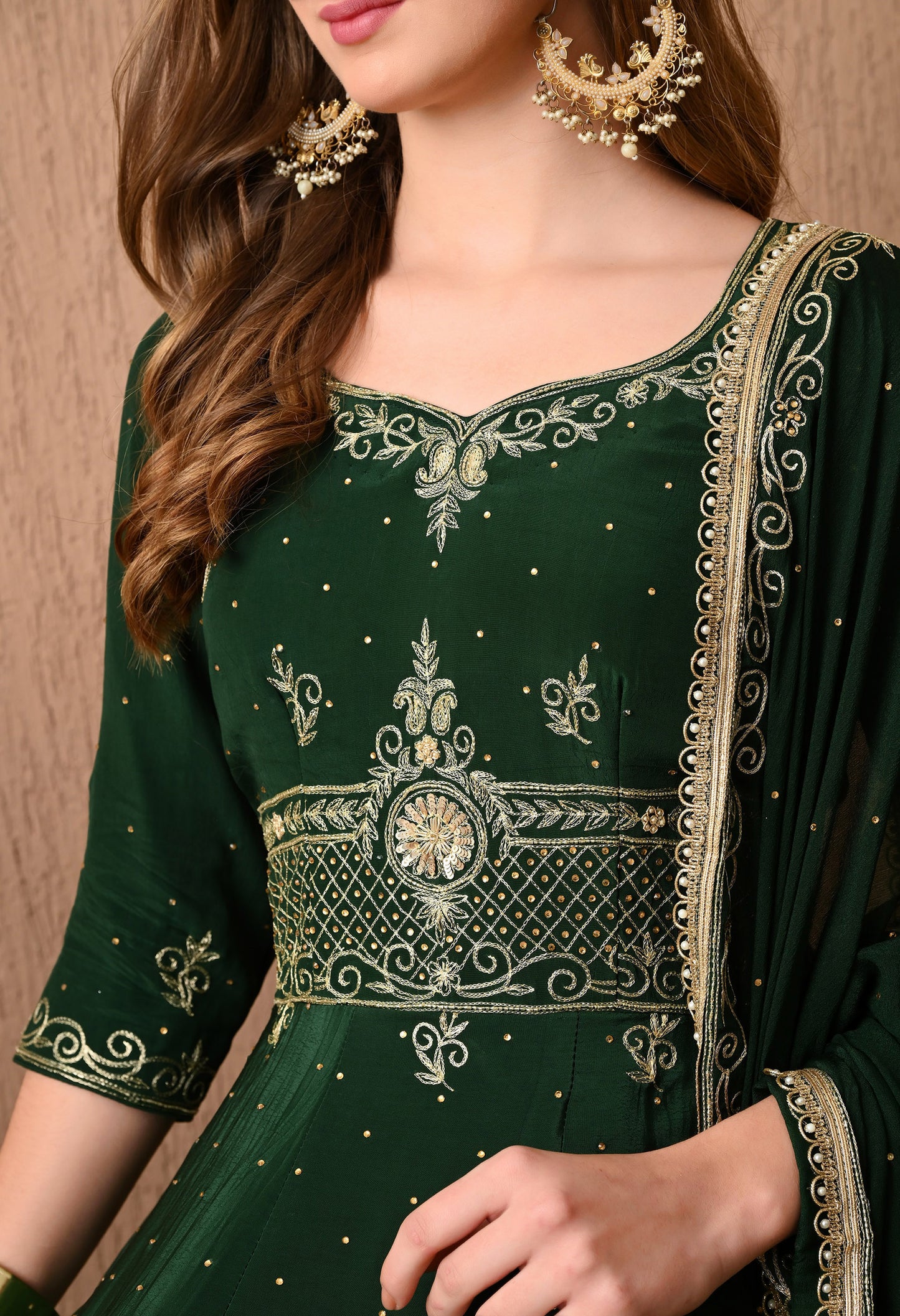 Stunning Bottle Green Anarkali Set with Zardozi and Sequin Work
