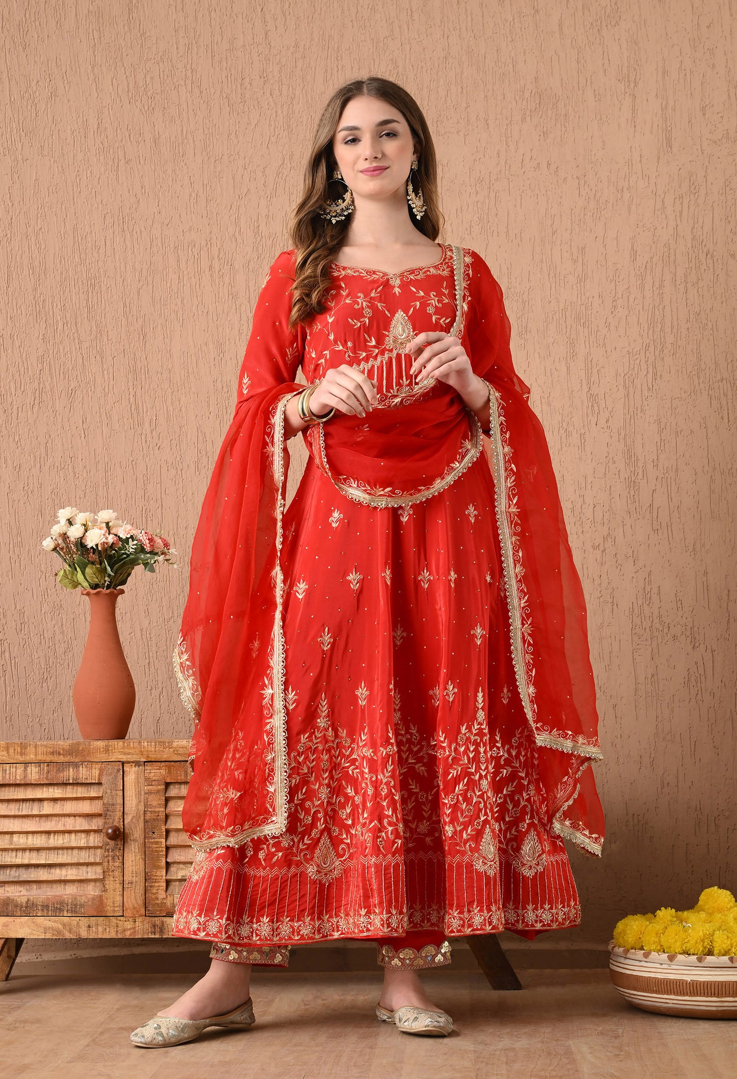 Amazing Red Anarkali Set with Zardozi and Sequin Work