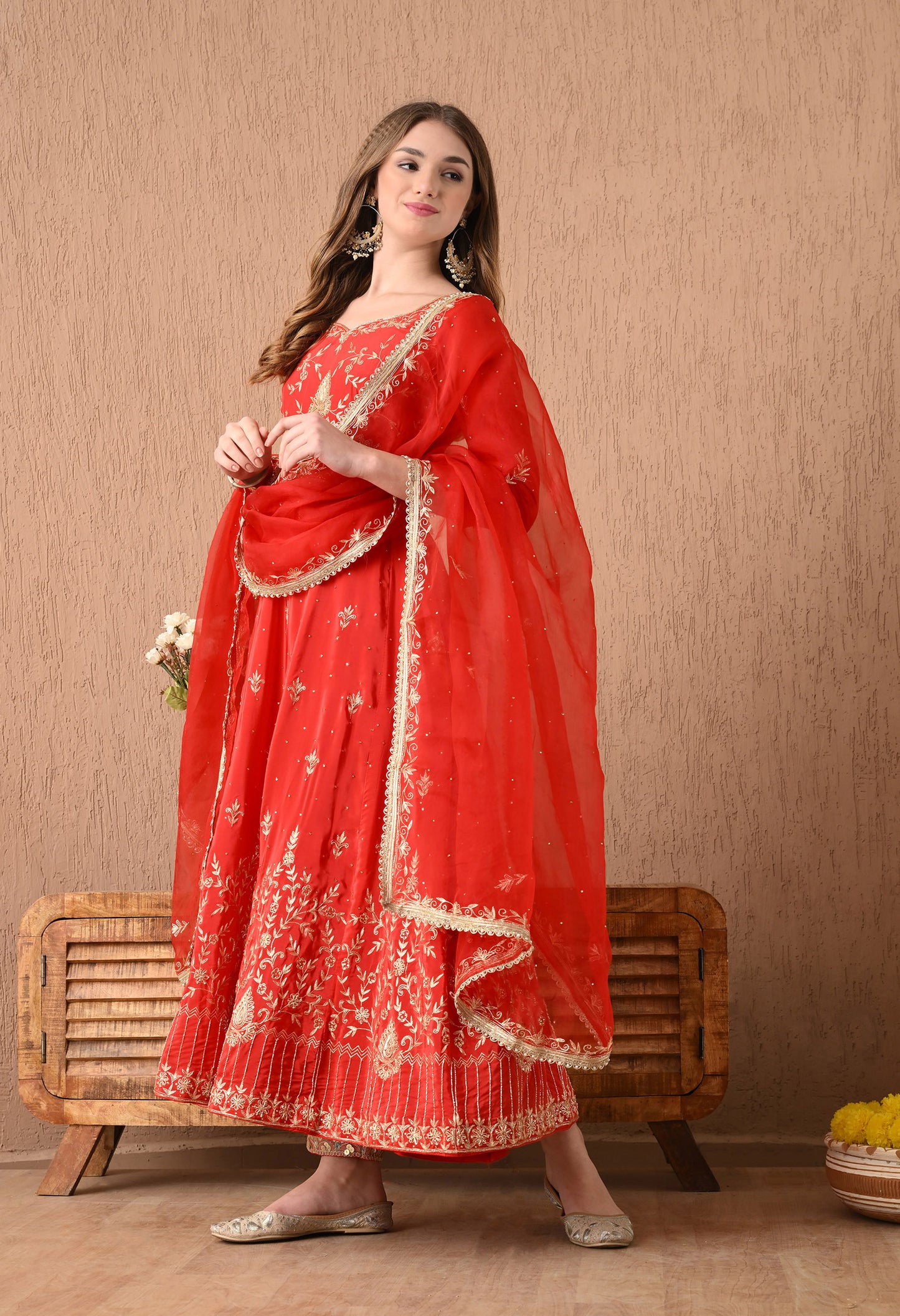 Amazing Red Anarkali Set with Zardozi and Sequin Work