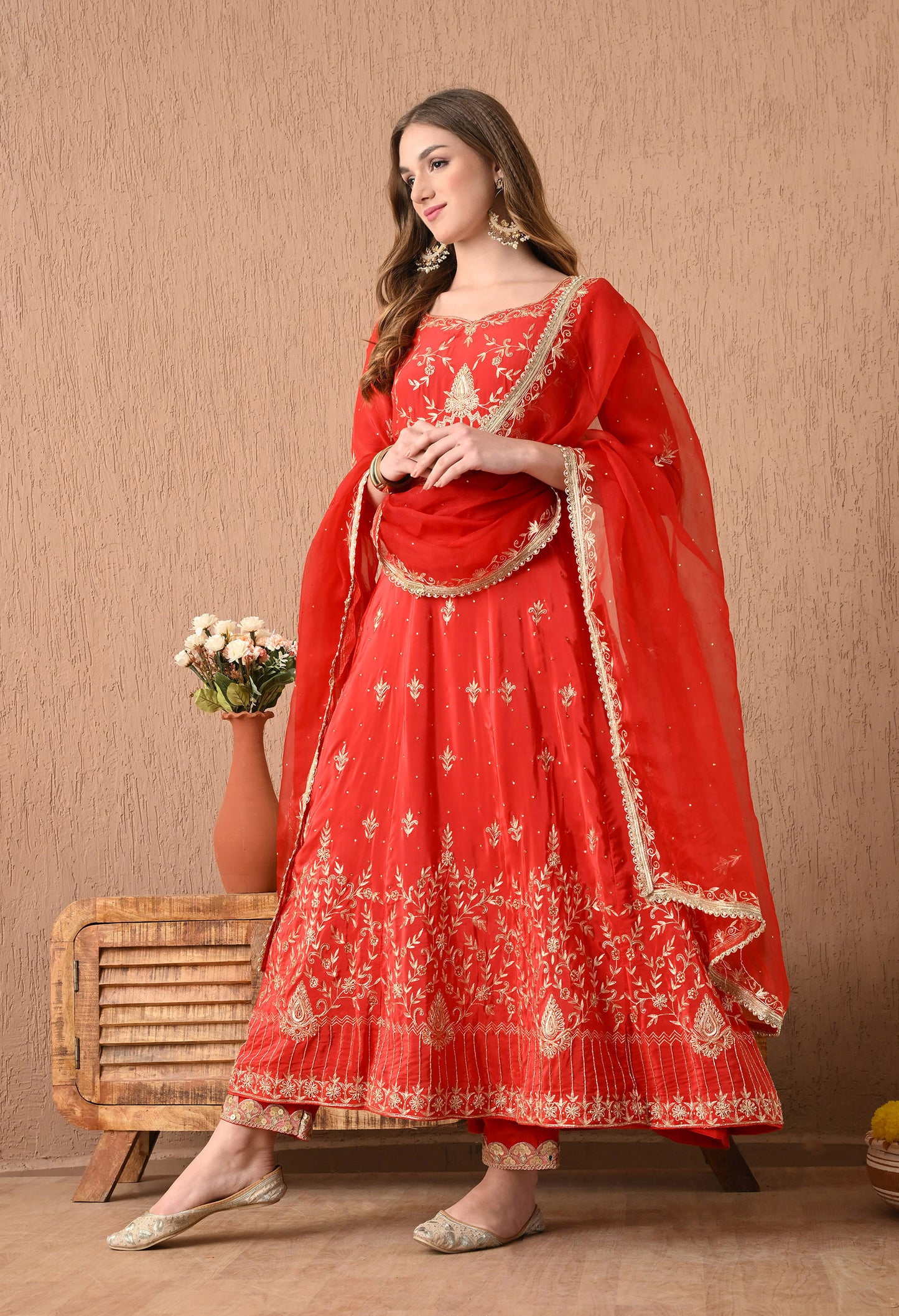 Amazing Red Anarkali Set with Zardozi and Sequin Work