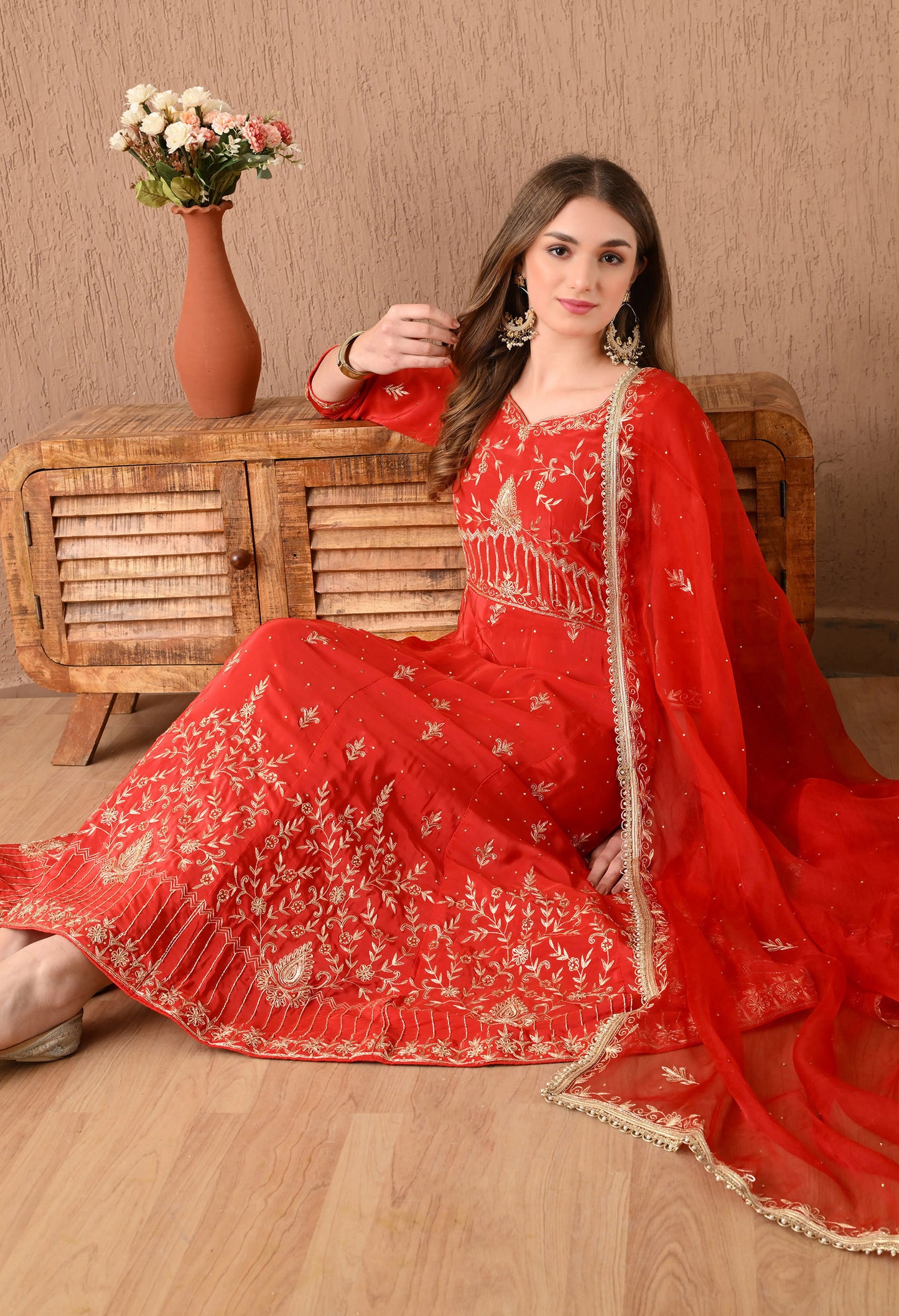 Amazing Red Anarkali Set with Zardozi and Sequin Work