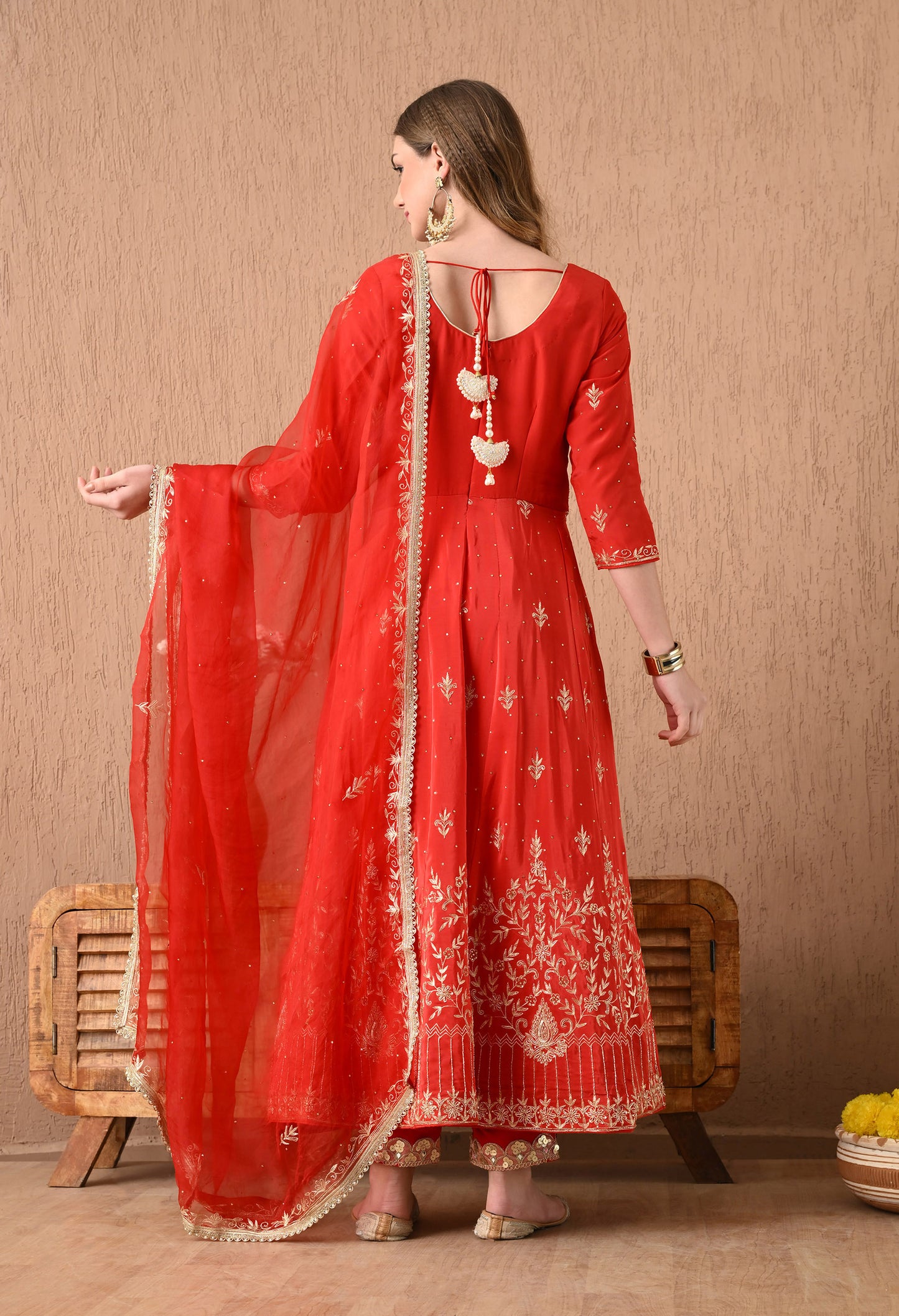 Amazing Red Anarkali Set with Zardozi and Sequin Work