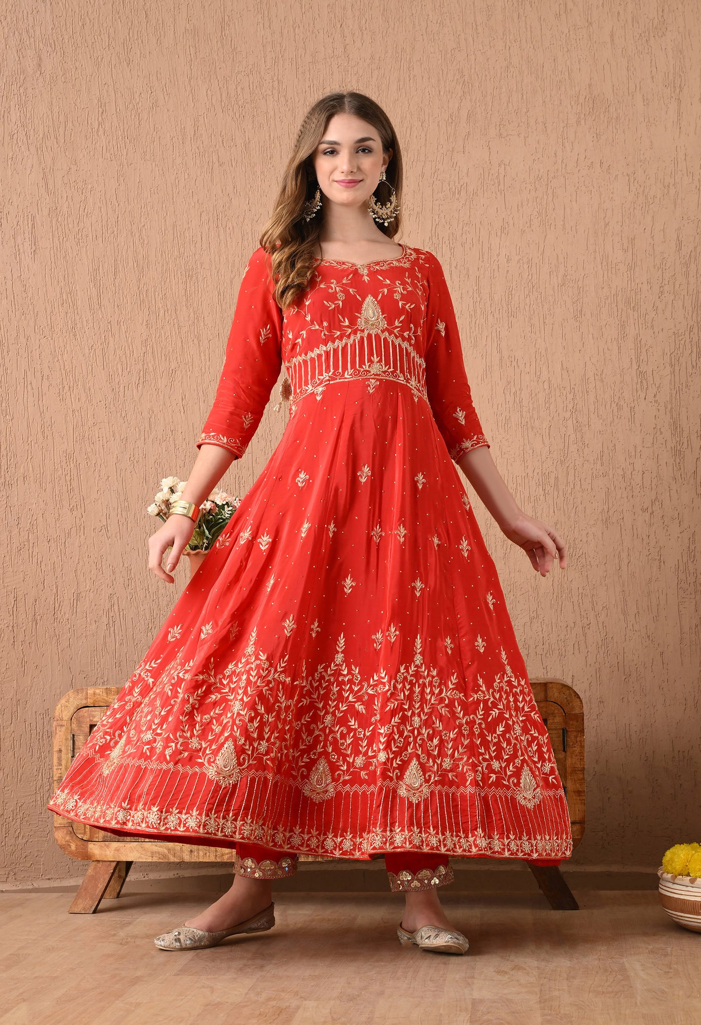 Amazing Red Anarkali Set with Zardozi and Sequin Work