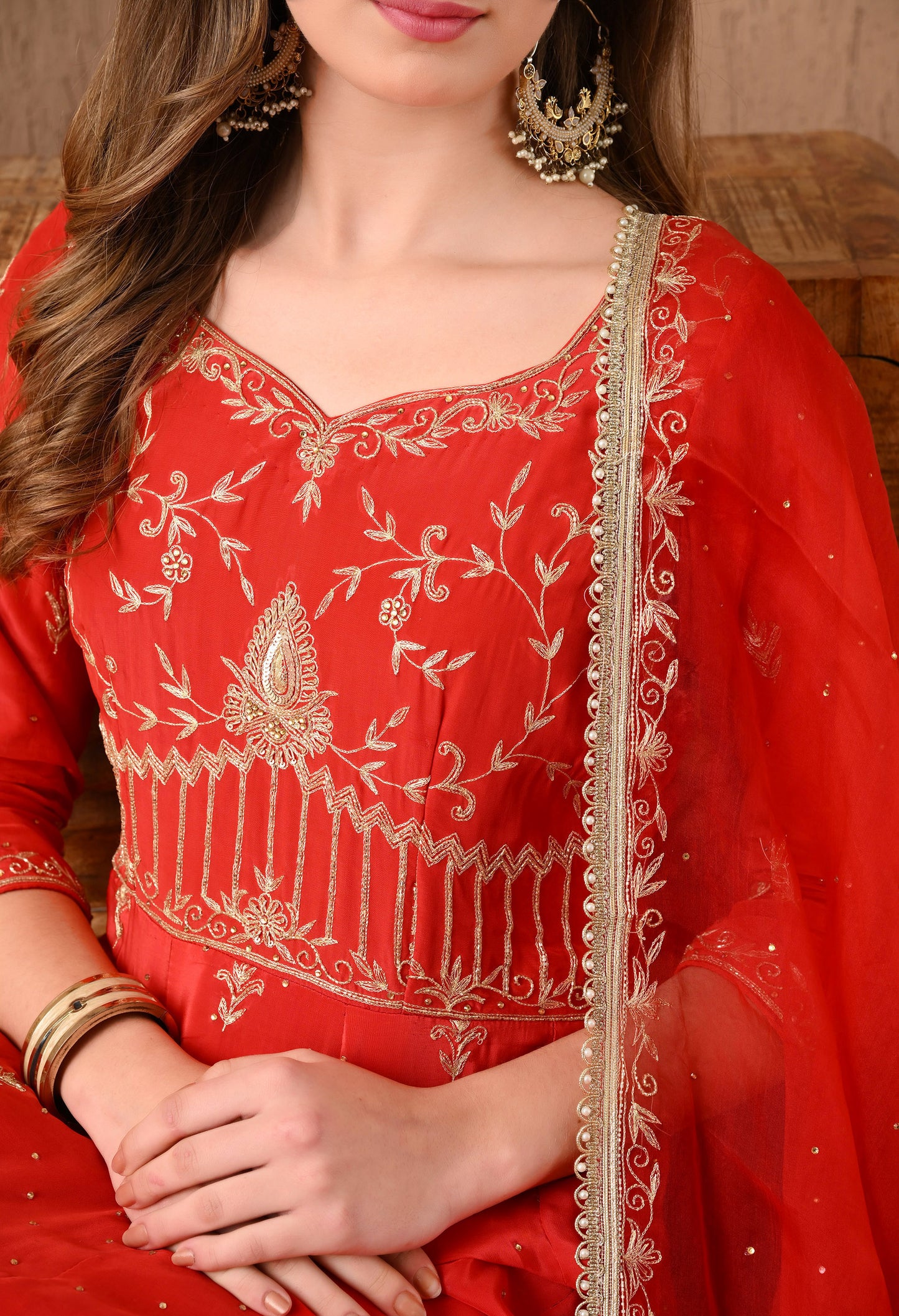 Amazing Red Anarkali Set with Zardozi and Sequin Work