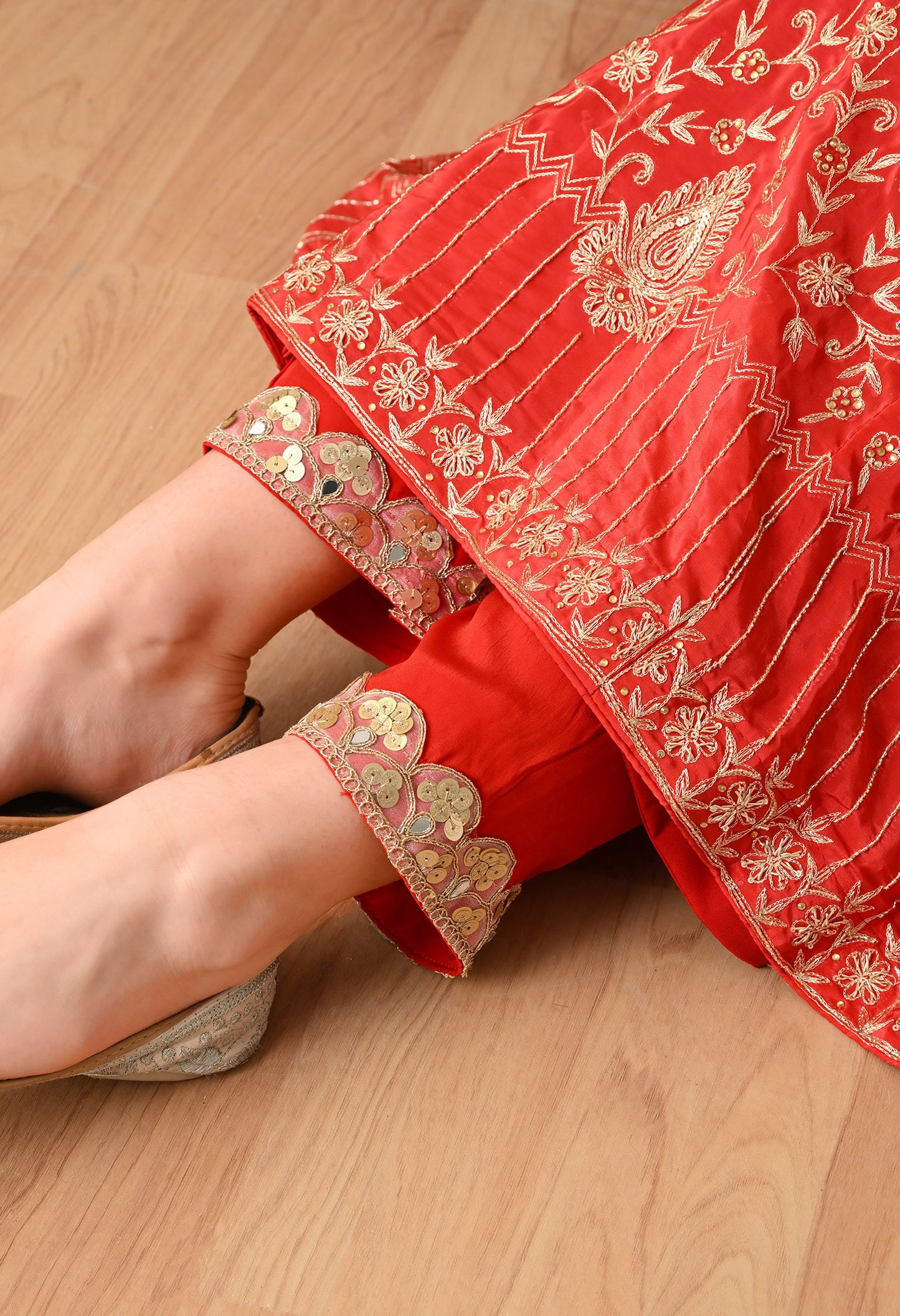 Amazing Red Anarkali Set with Zardozi and Sequin Work