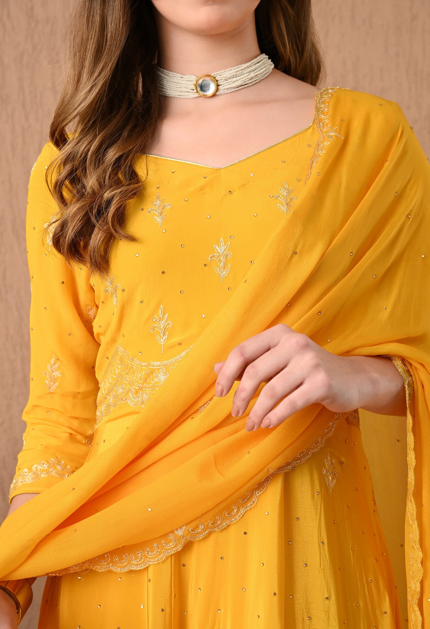 Elegant Yellow Anarkali Set with Zardozi and Sequin Work