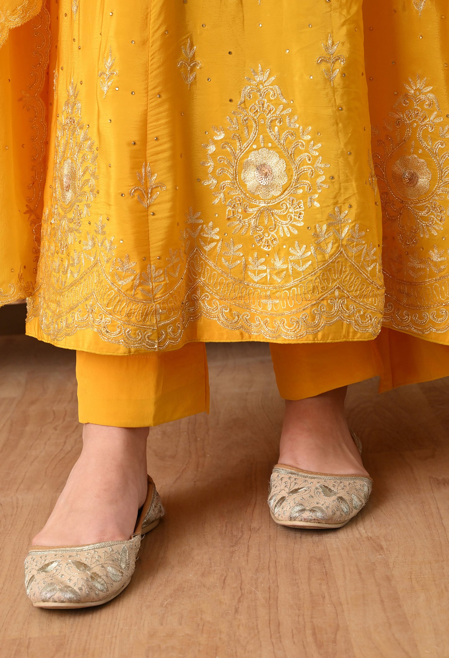 Elegant Yellow Anarkali Set with Zardozi and Sequin Work