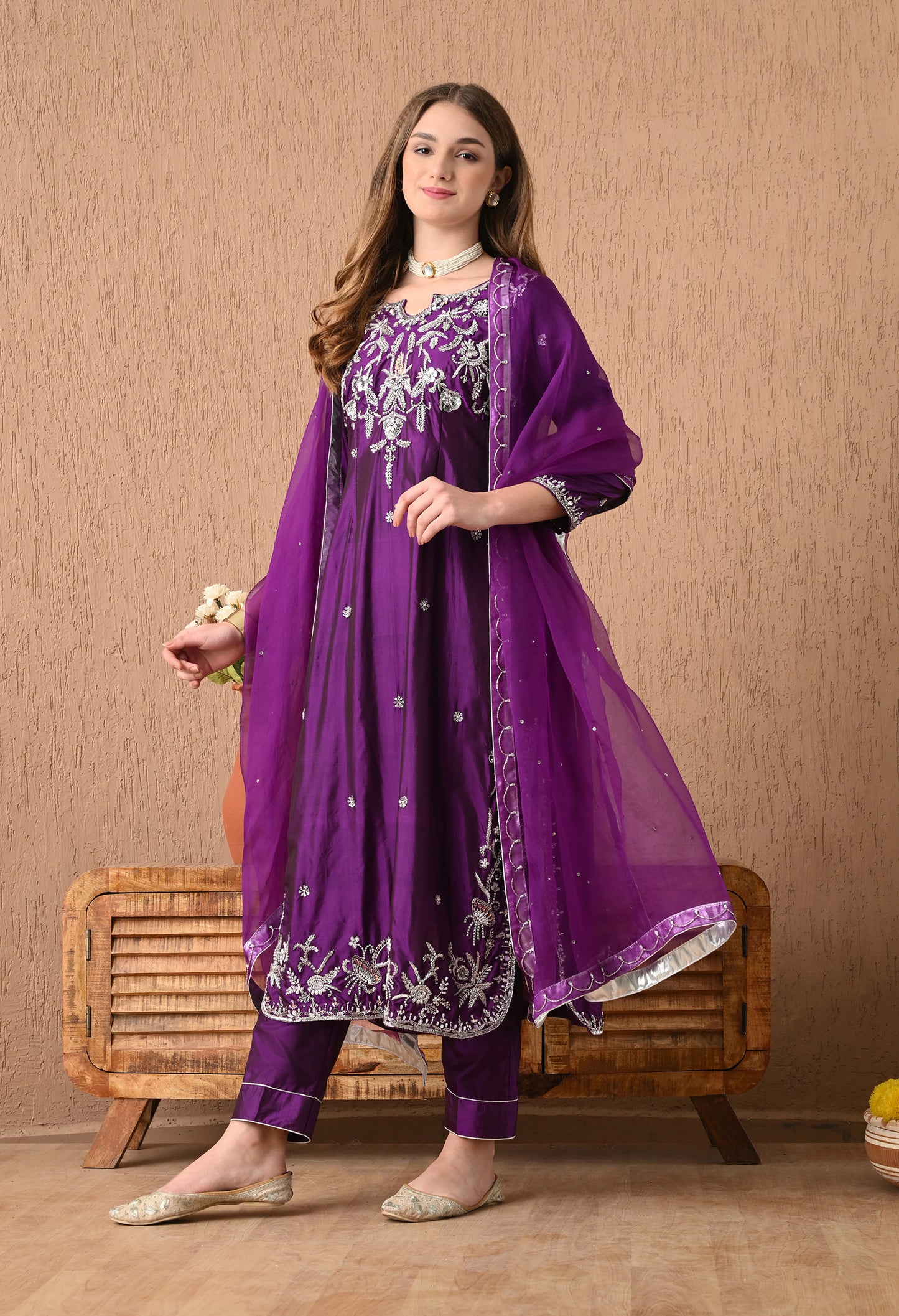 Astonishing Purple Kurta Set with Zardozi, Sippy, Pearl, and Cutdana Work