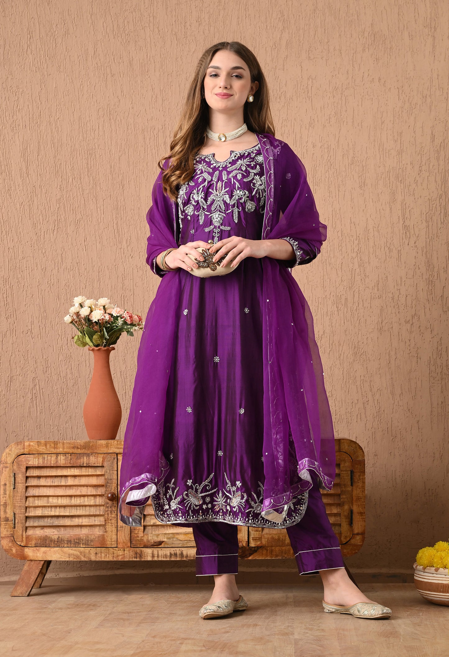 Astonishing Purple Kurta Set with Zardozi, Sippy, Pearl, and Cutdana Work