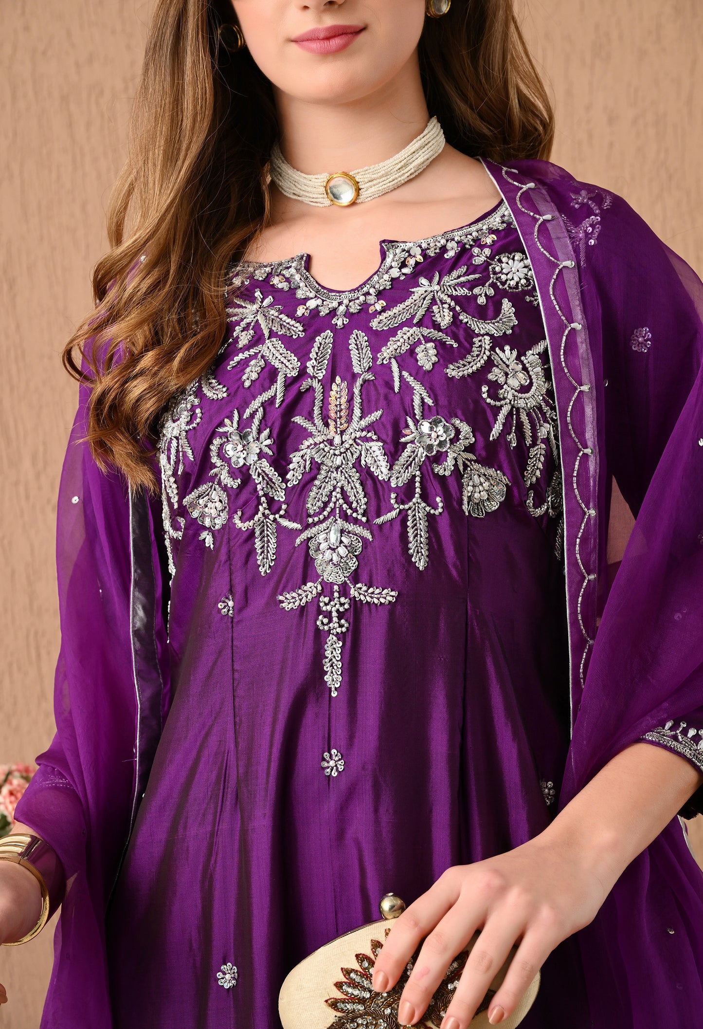Astonishing Purple Kurta Set with Zardozi, Sippy, Pearl, and Cutdana Work