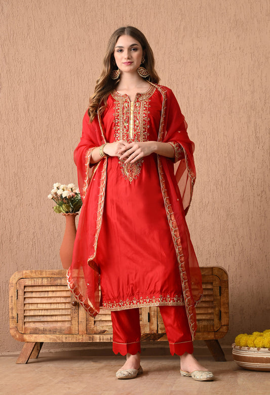 Etheral & Elegant Red Kurta Set with Gota Patti, Zardozi, and Sequin Work