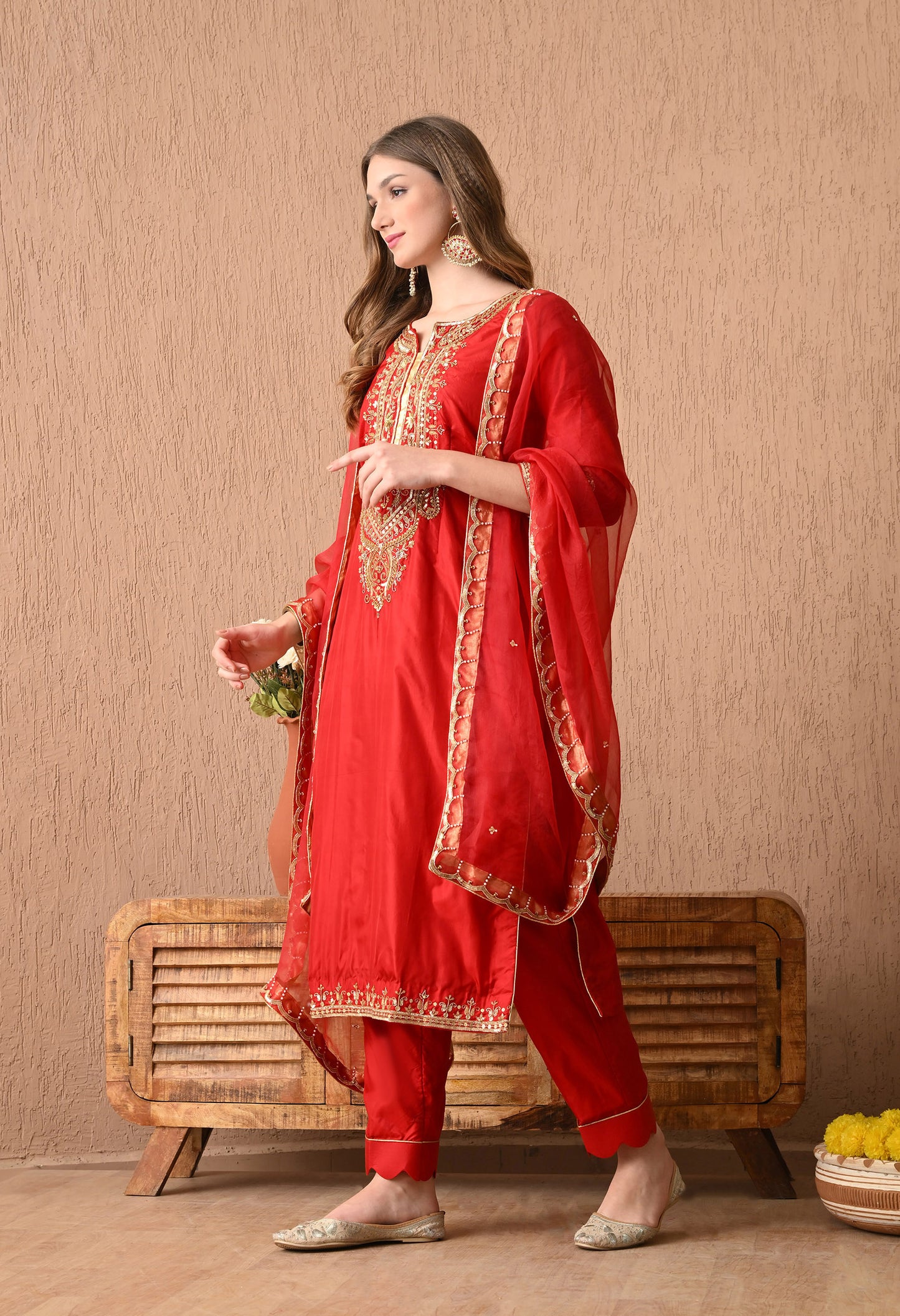 Etheral & Elegant Red Kurta Set with Gota Patti, Zardozi, and Sequin Work