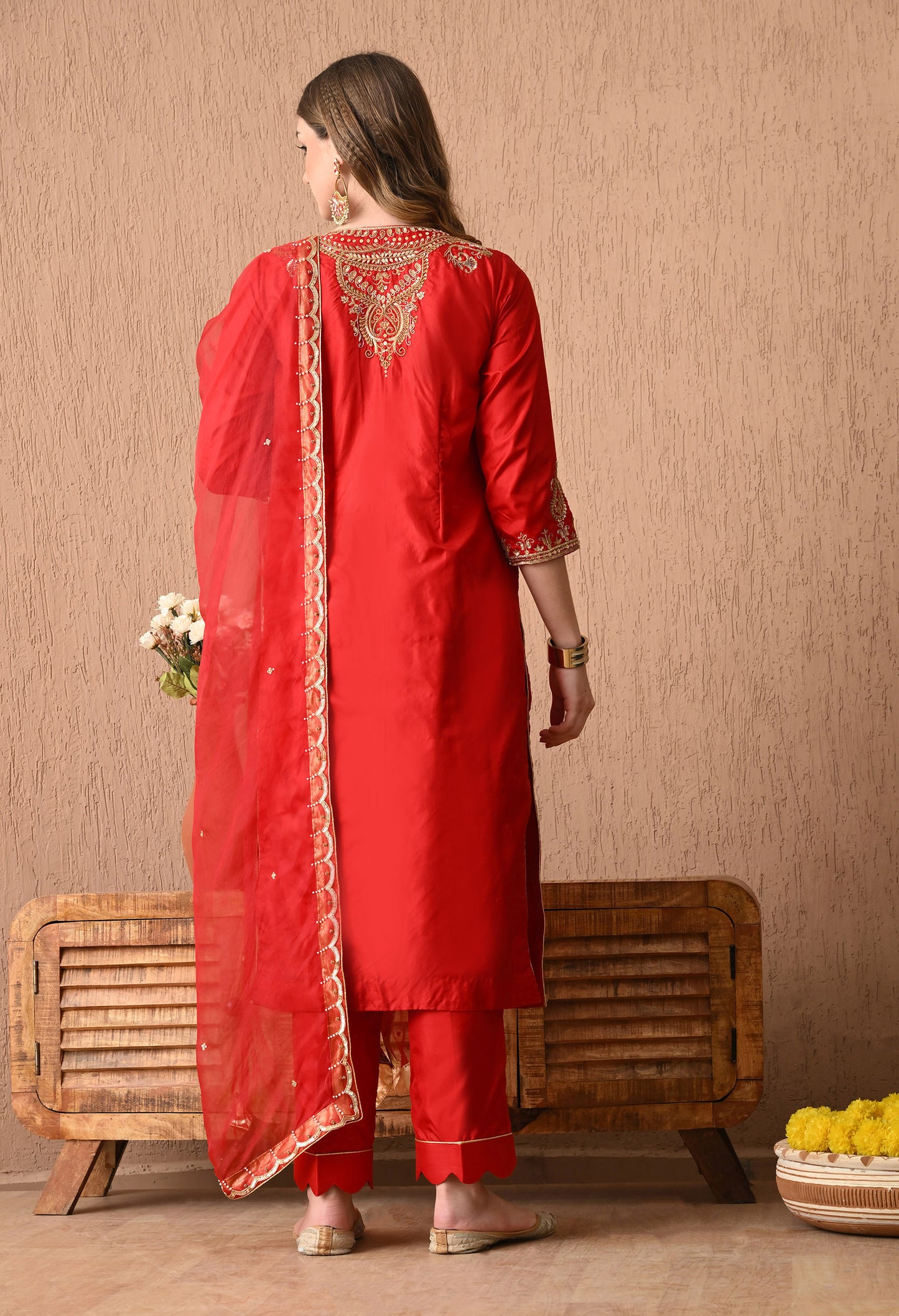 Etheral & Elegant Red Kurta Set with Gota Patti, Zardozi, and Sequin Work
