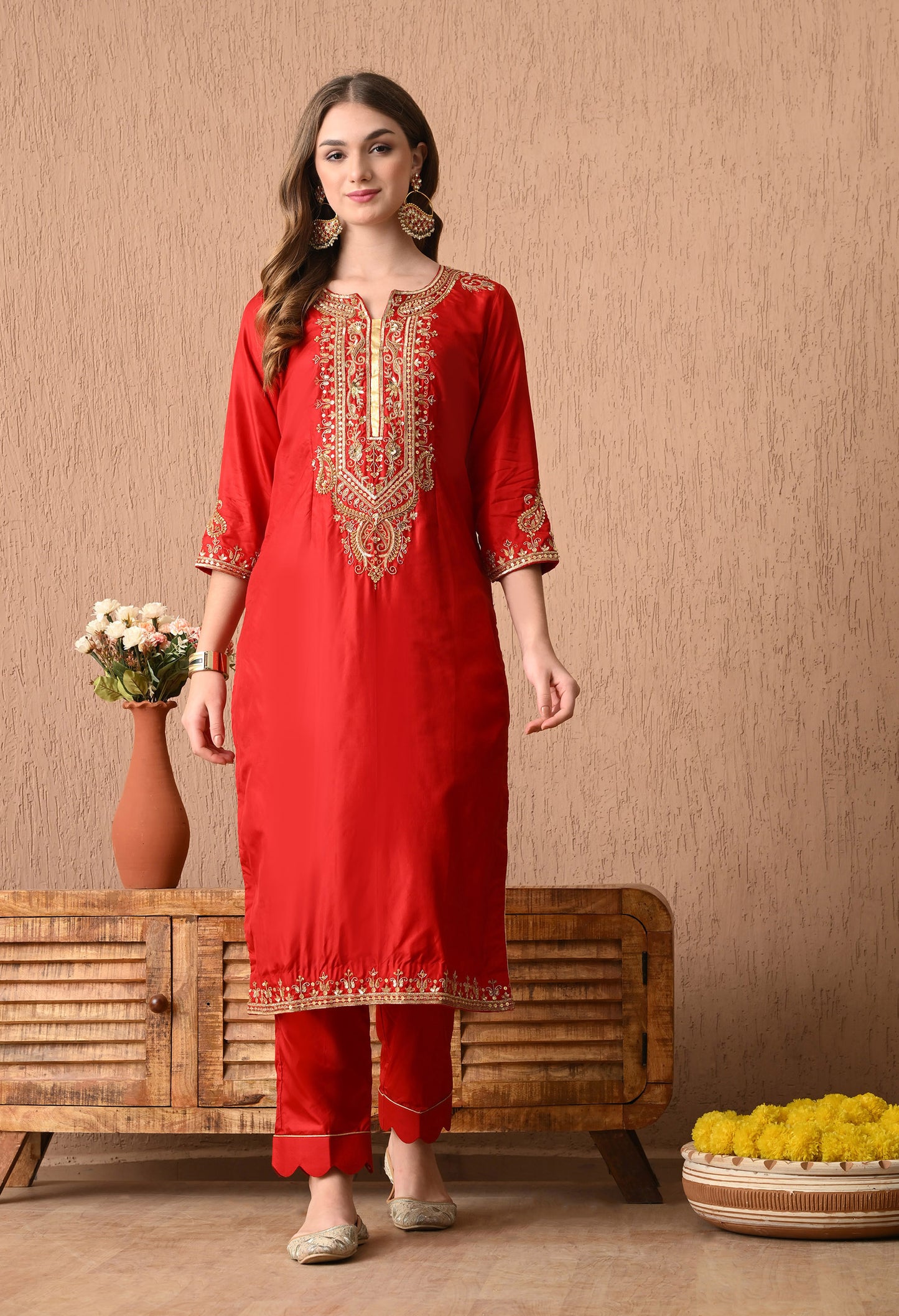 Etheral & Elegant Red Kurta Set with Gota Patti, Zardozi, and Sequin Work