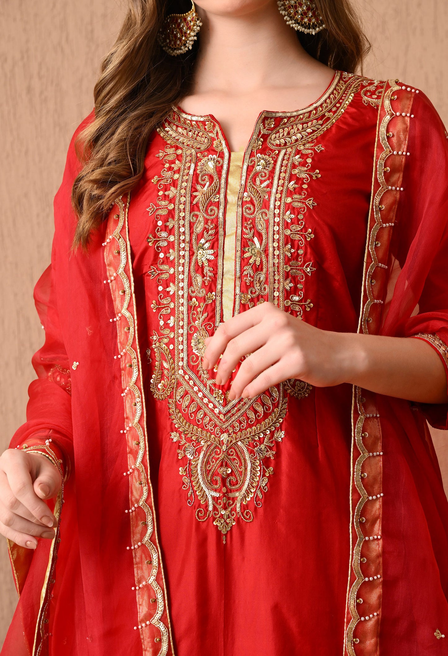 Etheral & Elegant Red Kurta Set with Gota Patti, Zardozi, and Sequin Work