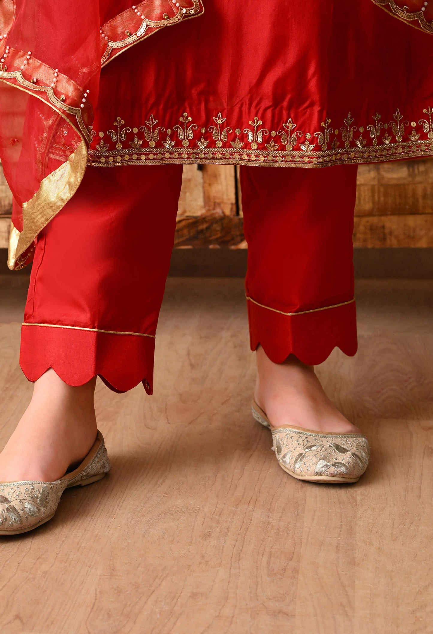 Etheral & Elegant Red Kurta Set with Gota Patti, Zardozi, and Sequin Work