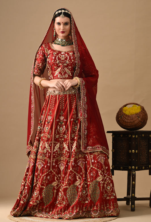 Red Embroidered Lehenga for Festive Days